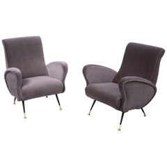 Pair of Sculptural Armchairs, Italy 1950s, Reupholstered in Kvadrat Velvet