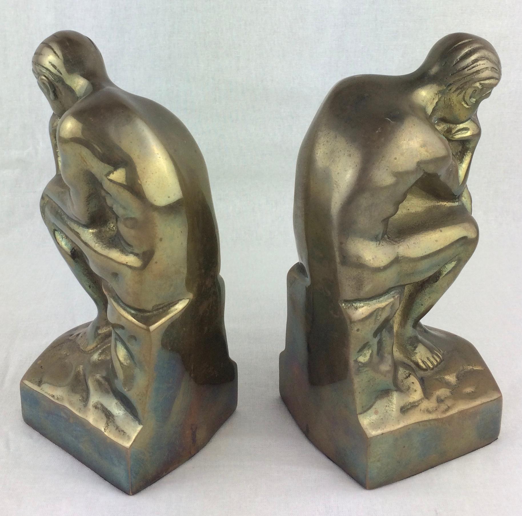 bronze thinker bookends