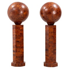 Pair of Sculptural Art Deco Pedestals in Burl / Birch Wood, Swedish Design, 1930