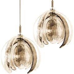 Pair of Sculptural Artichoke Chandeliers by Carlo Nason for Mazzega, Italy