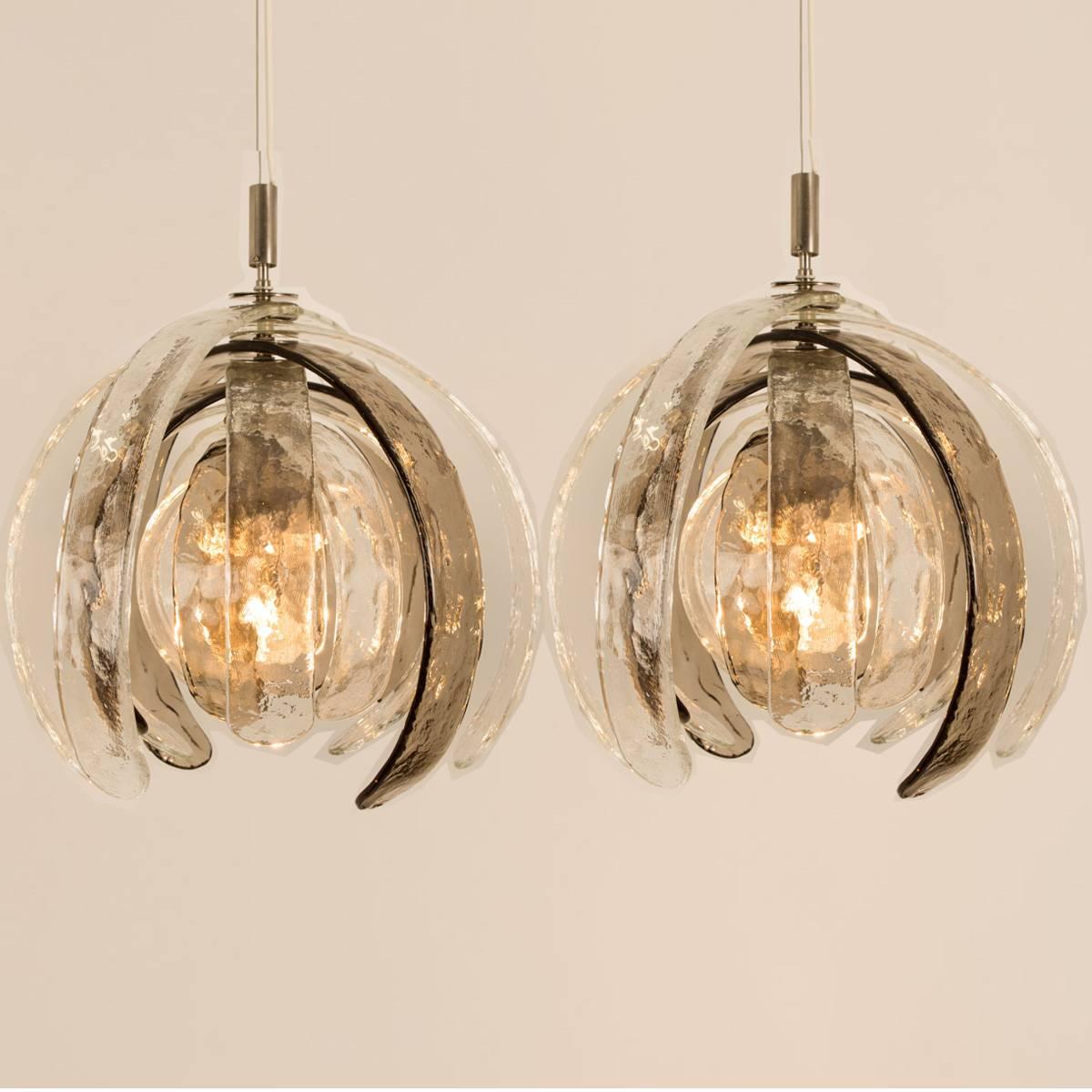 Mid-Century Modern Pair of Sculptural Artichoke Chandeliers by Carlo Nason for Mazzega, Italy