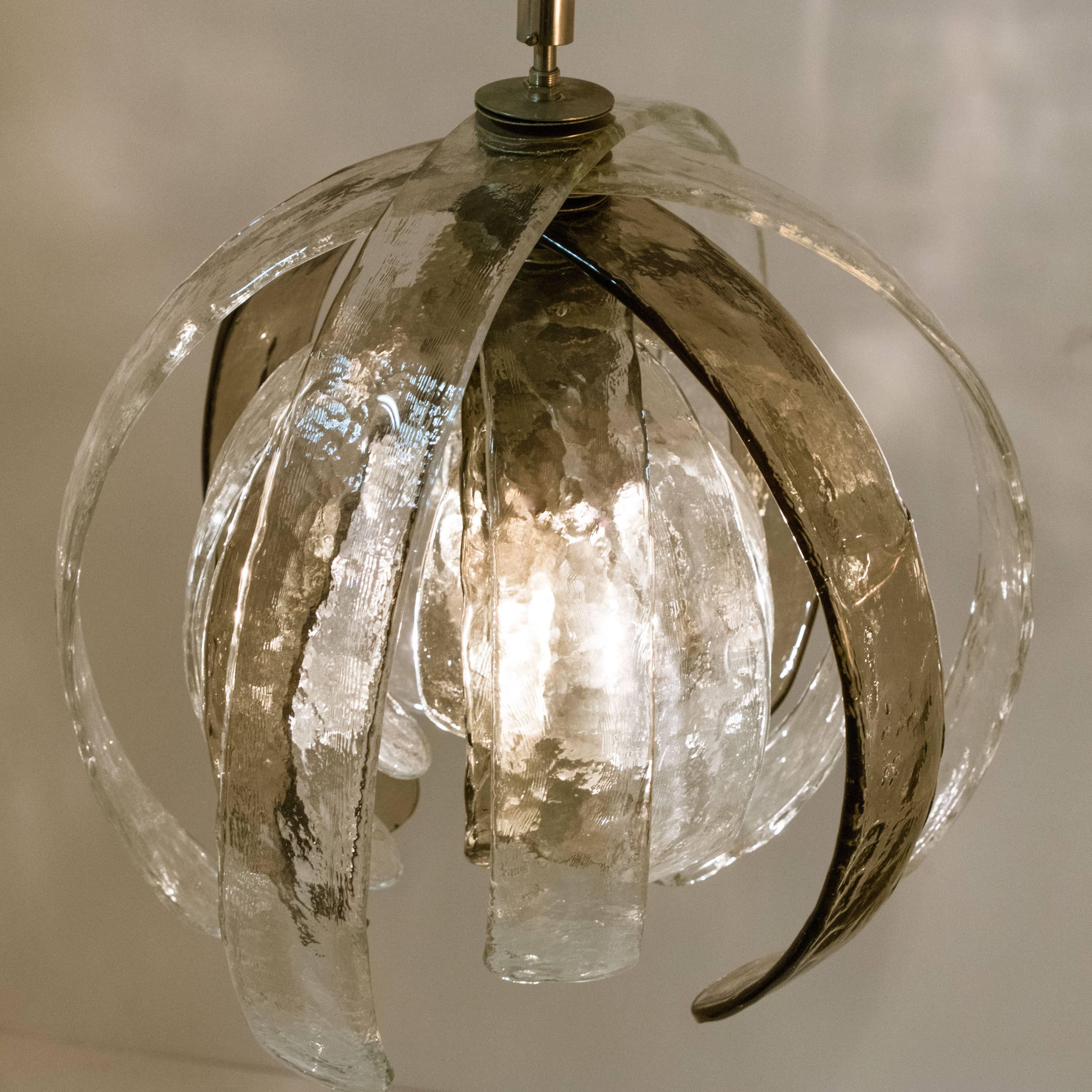 Murano Glass Pair of Sculptural Artichoke Chandeliers by Carlo Nason for Mazzega, Italy