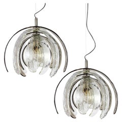 Pair of Sculptural Artichoke Chandeliers by Carlo Nason for Mazzega, Italy