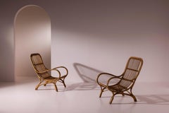 Pair of Sculptural Bamboo Armchairs with Scroll Arms, Italy 1960s