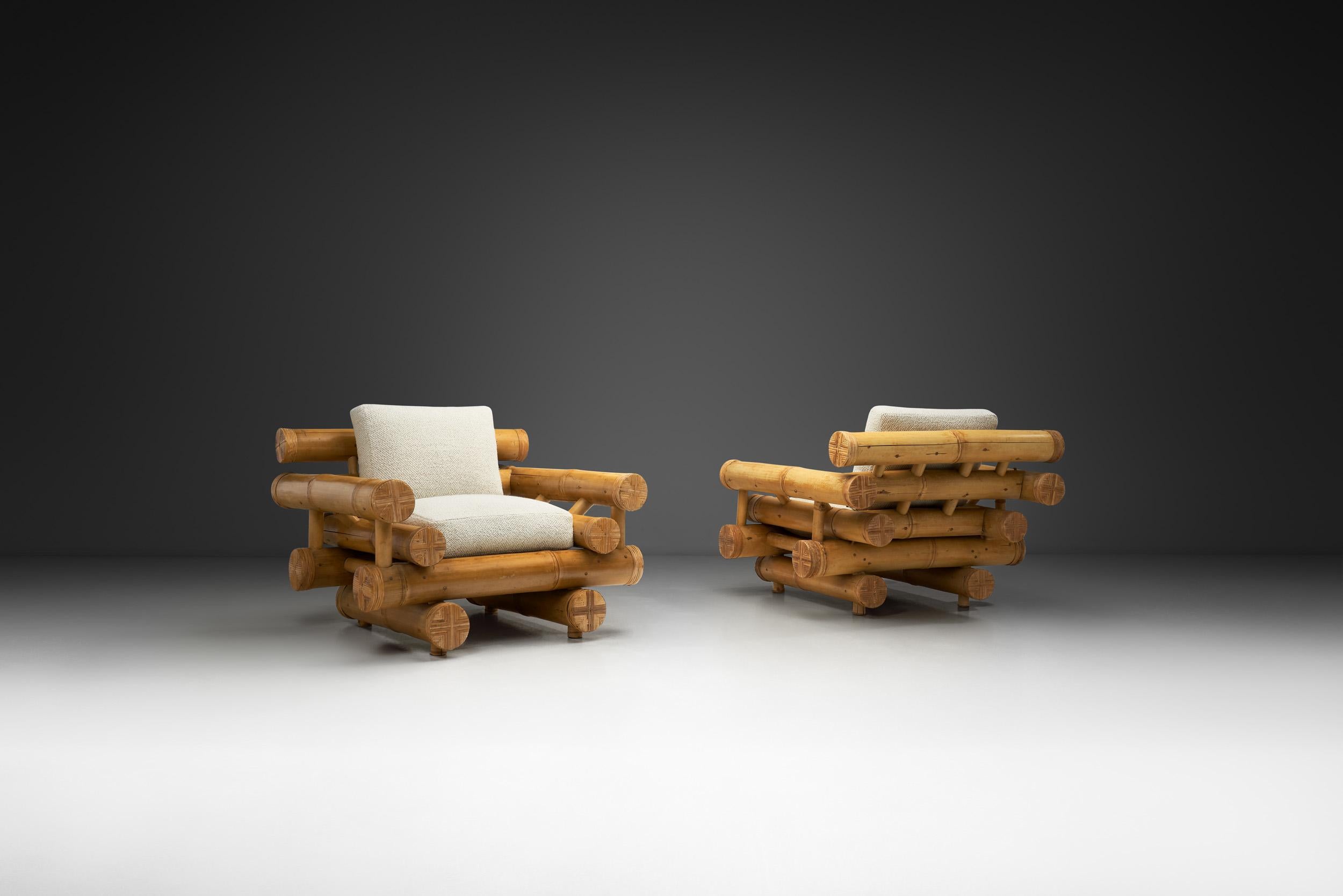 Mid-Century Modern Paire de chaises longues sculpturales en bambou, Europe, milieu du 20e siècle en vente