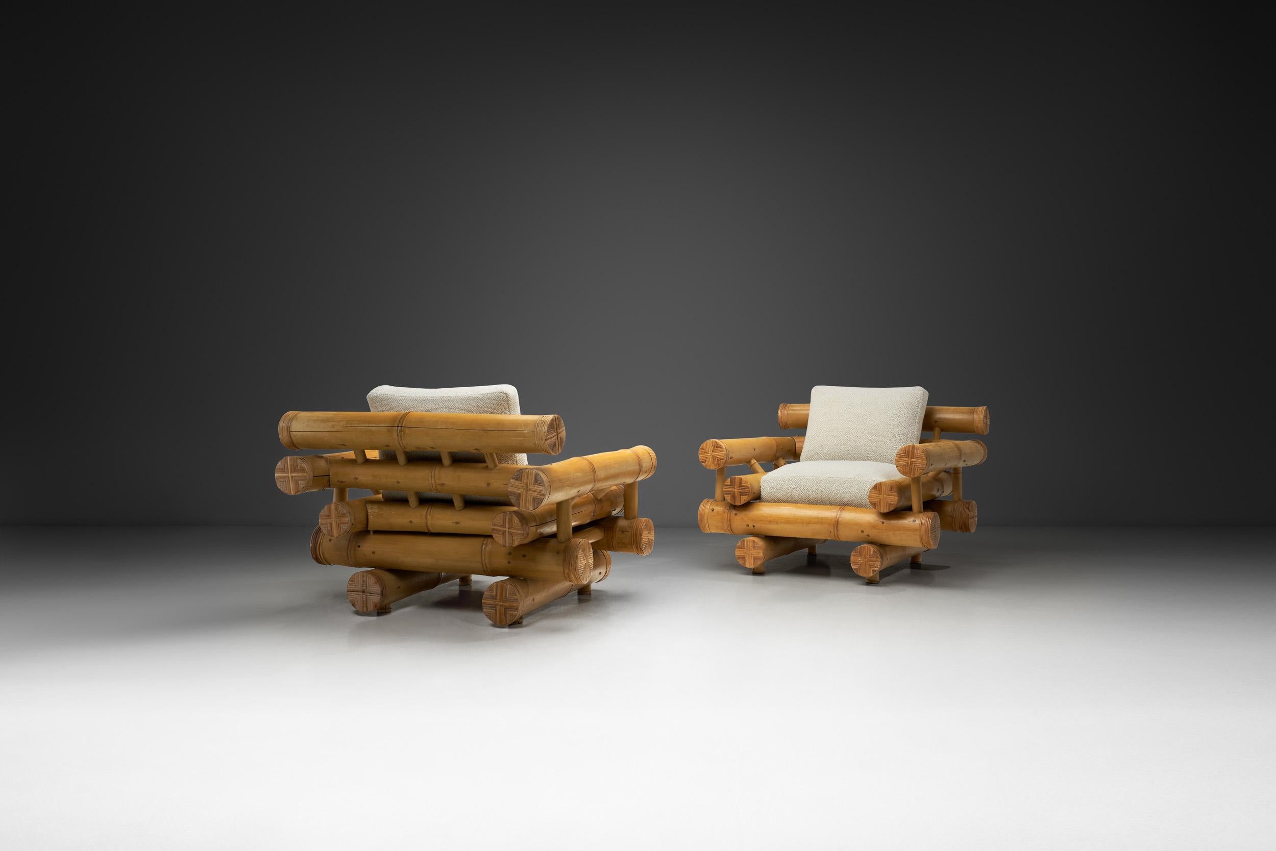 Paire de chaises longues sculpturales en bambou, Europe, milieu du 20e siècle Bon état - En vente à Utrecht, NL