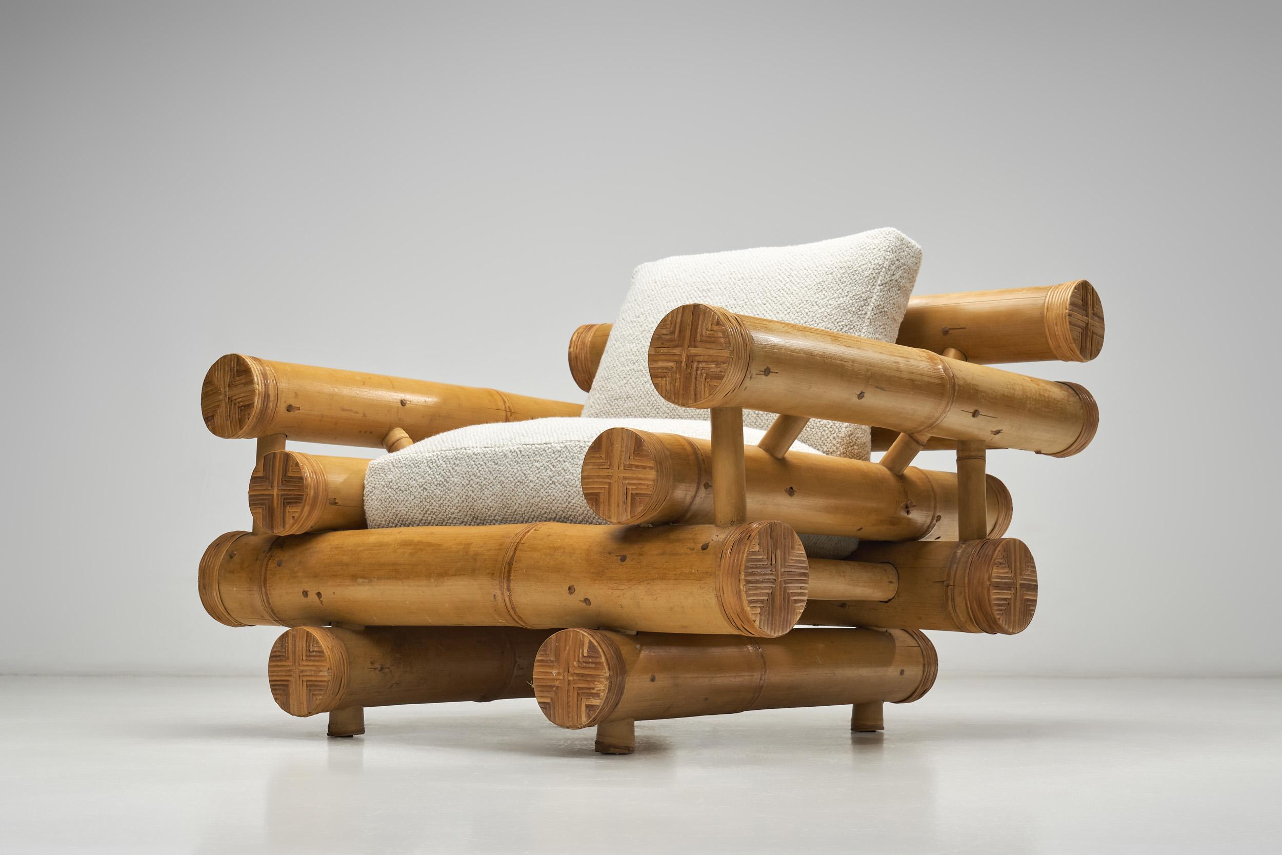 Paire de chaises longues sculpturales en bambou, Europe, milieu du 20e siècle en vente 1