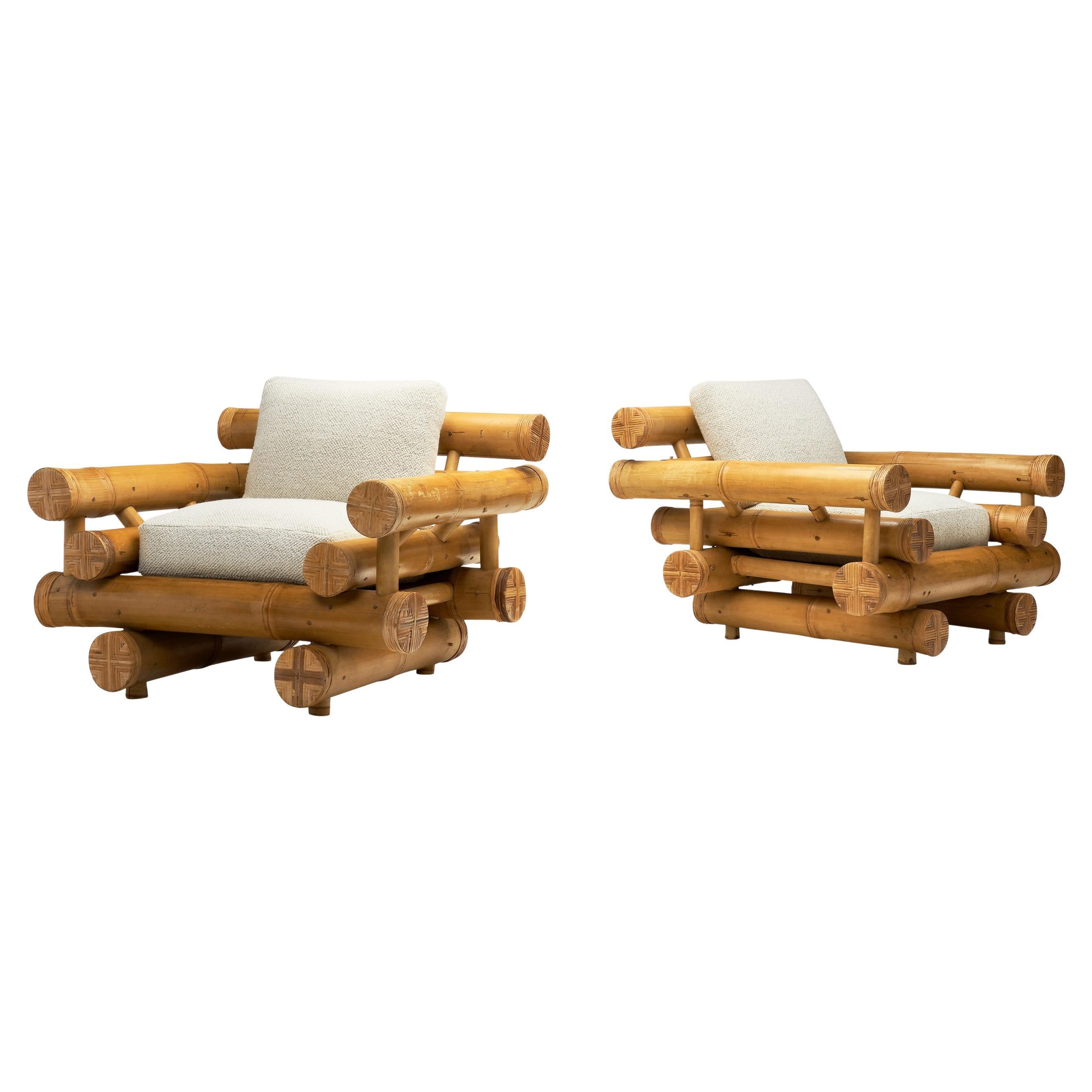 Paire de chaises longues sculpturales en bambou, Europe, milieu du 20e siècle en vente