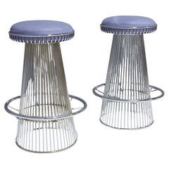 Pair of Sculptural Bar Stools in Nickeled Steel and Leather by Cy Mann Designs