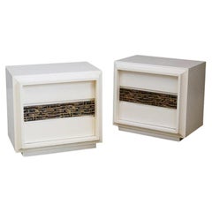 Pair of Sculptural Bedside by Luciano Frigerio in White Wood and Brass