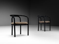 Pair of Sculptural Bentwood Armchairs in Black Lacquered Wood and Sheepskin