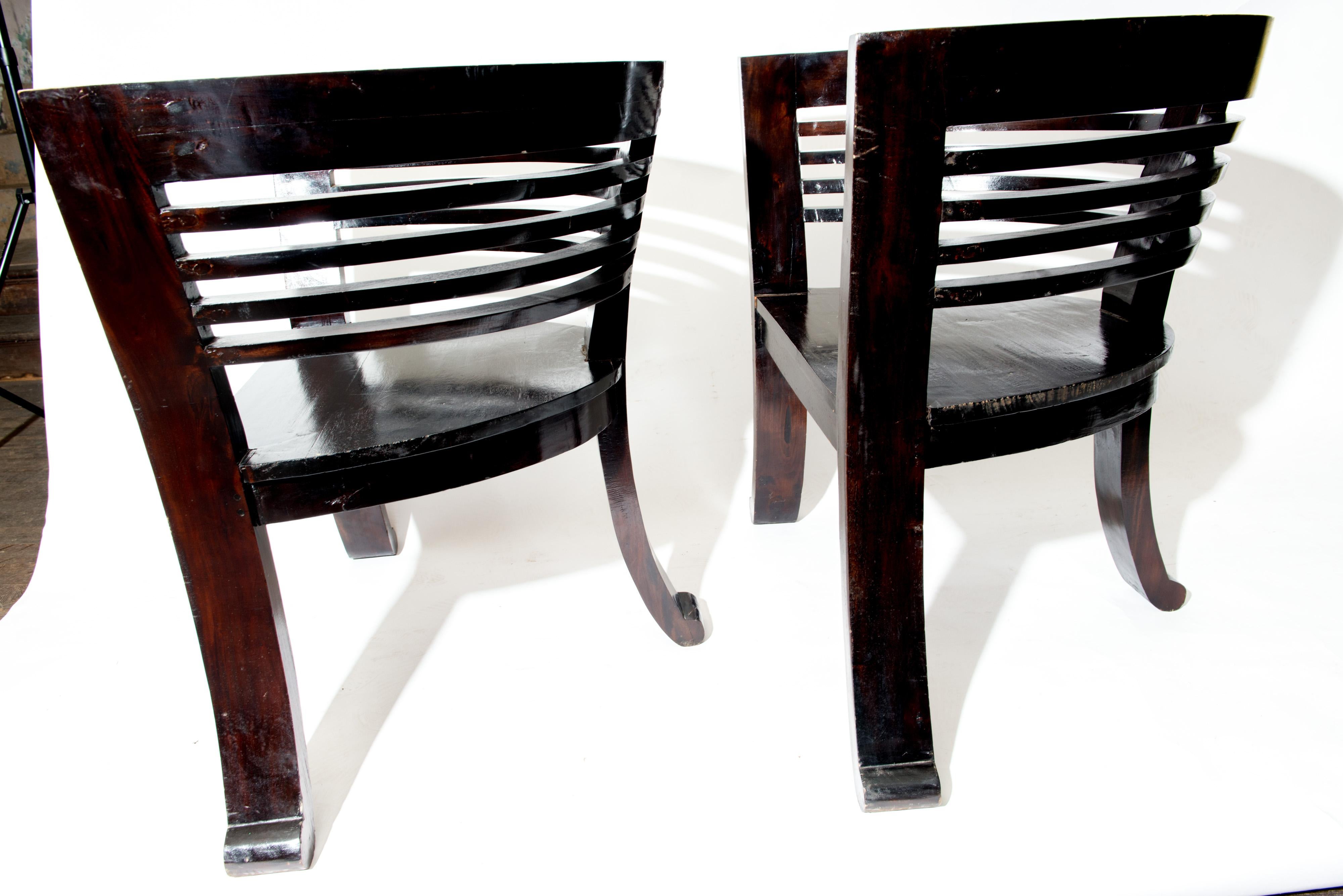 Pair of Sculptural Ebonized Wood Finish Arm Chairs For Sale 5