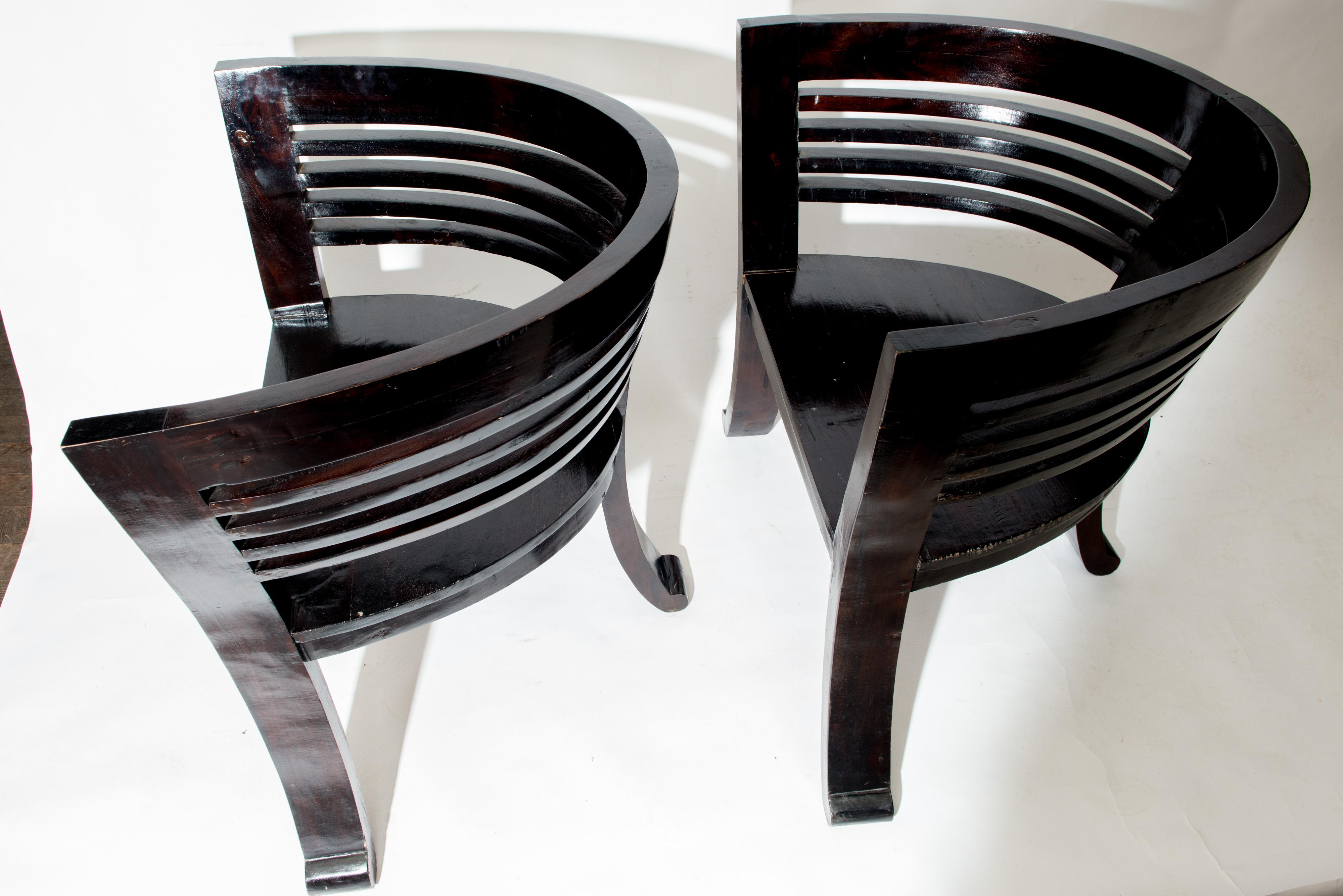 Pair of Sculptural Ebonized Wood Finish Arm Chairs For Sale 6