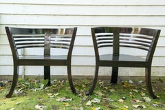 Sculptural Ebonized Wood Armchairs, 1980s Vintage Pair