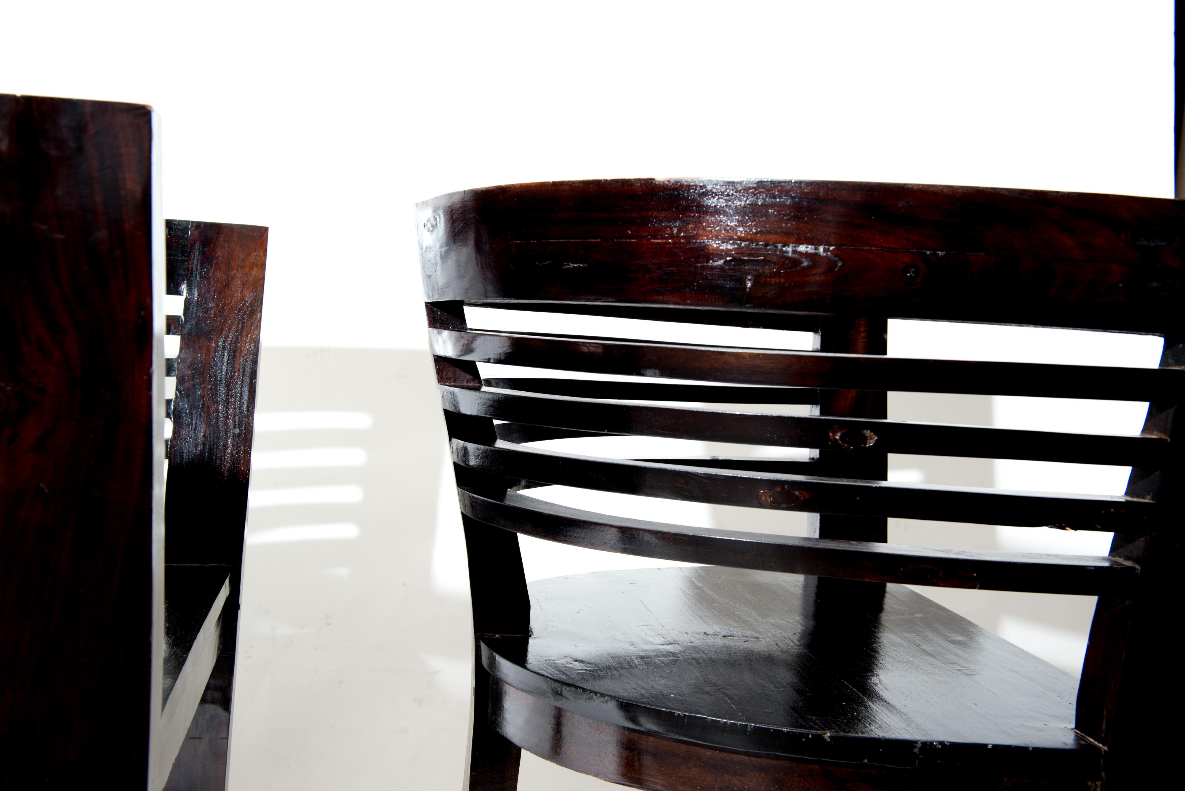 Pair of Sculptural Ebonized Wood Finish Arm Chairs In Good Condition For Sale In Stamford, CT