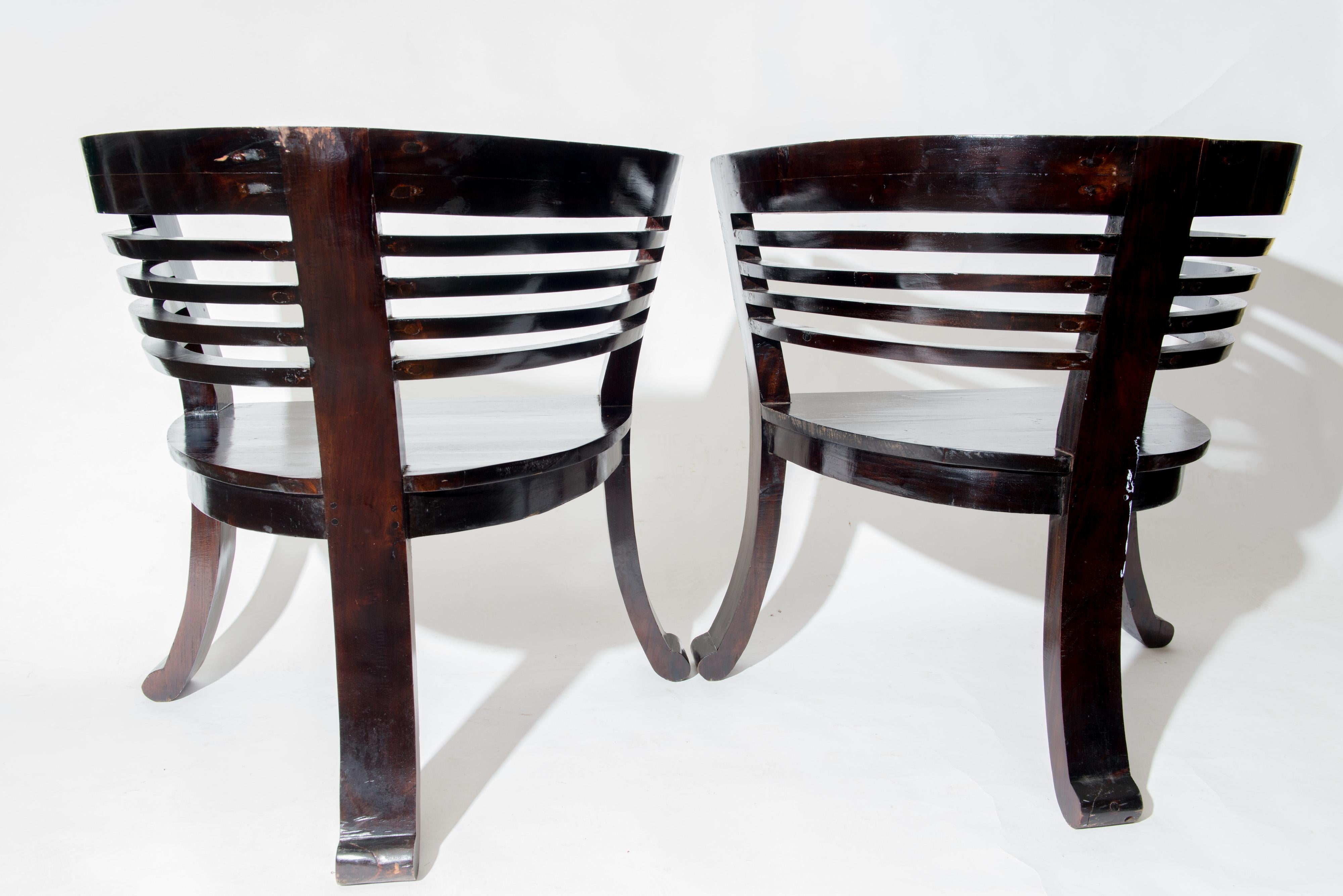 Pair of Sculptural Ebonized Wood Finish Arm Chairs For Sale 1