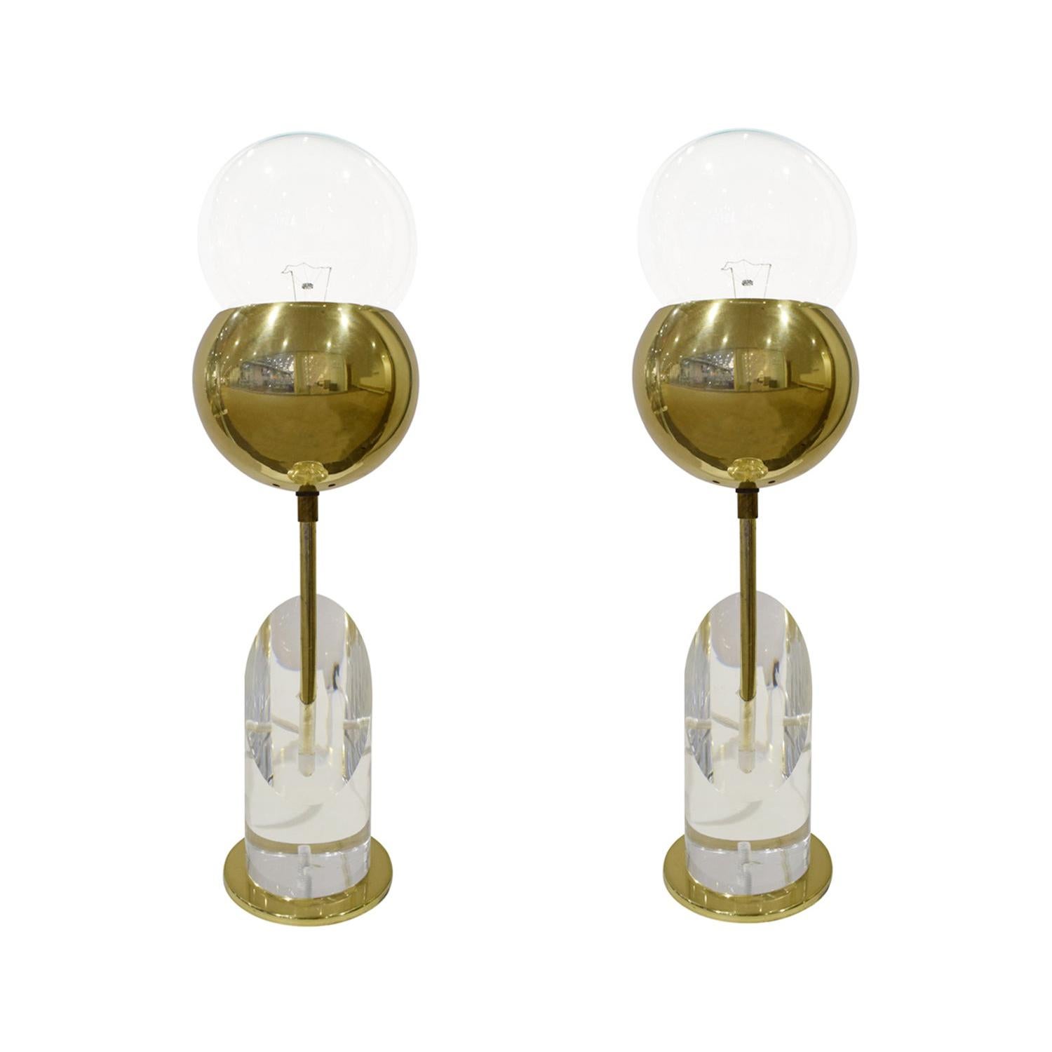 Pair of Sculptural Brass and Lucite Table Lamps, 1970s