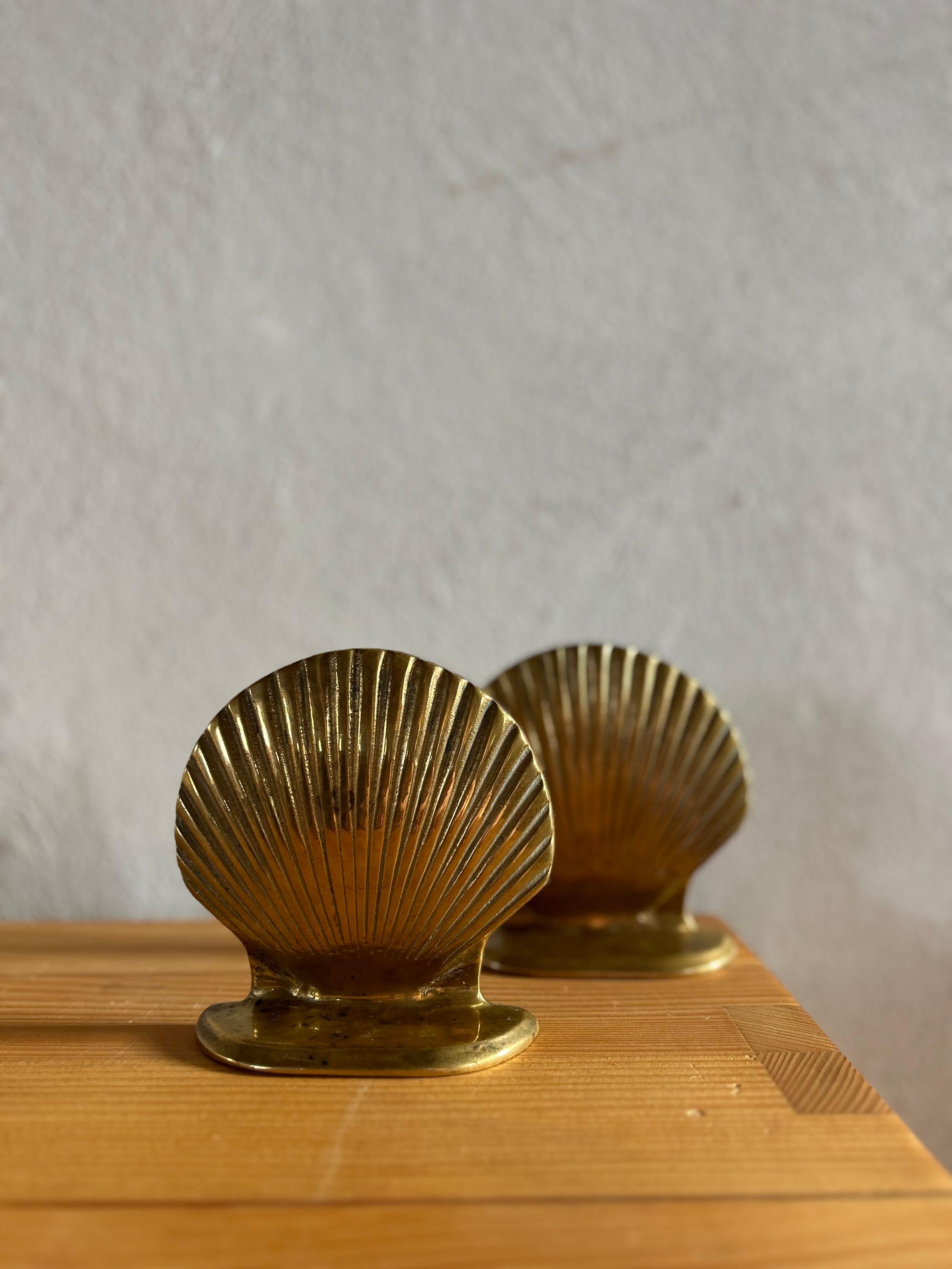 Art Deco Pair of Sculptural Brass Clam Shell Bookends 1990’s 
