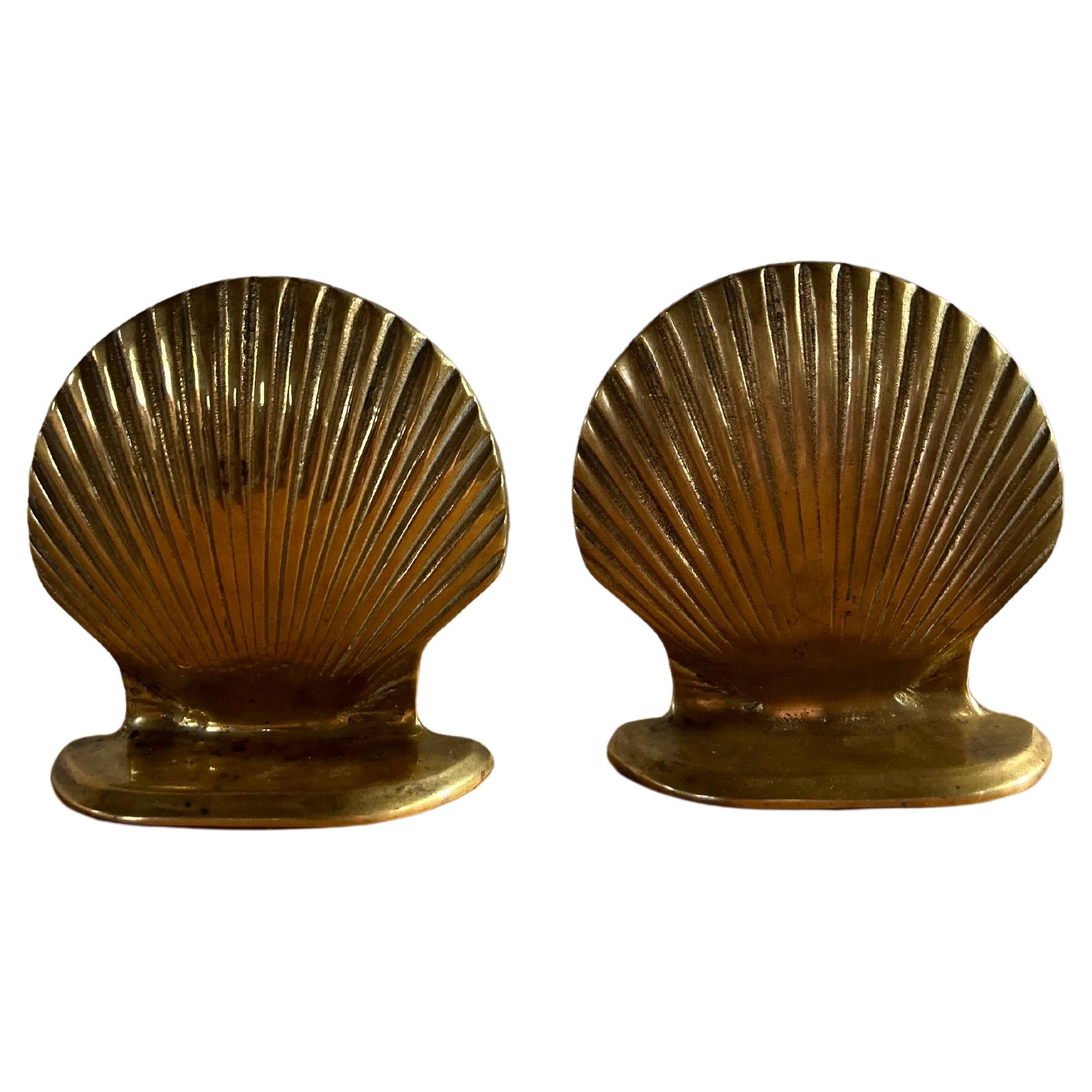 Pair of Sculptural Brass Clam Shell Bookends 1990’s 