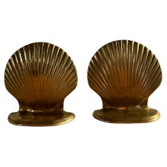 Pair of Sculptural Brass Clam Shell Bookends 1990’s 