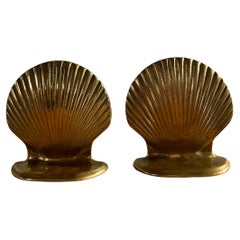 Vintage Pair of Sculptural Brass Clam Shell Bookends 1990’s 