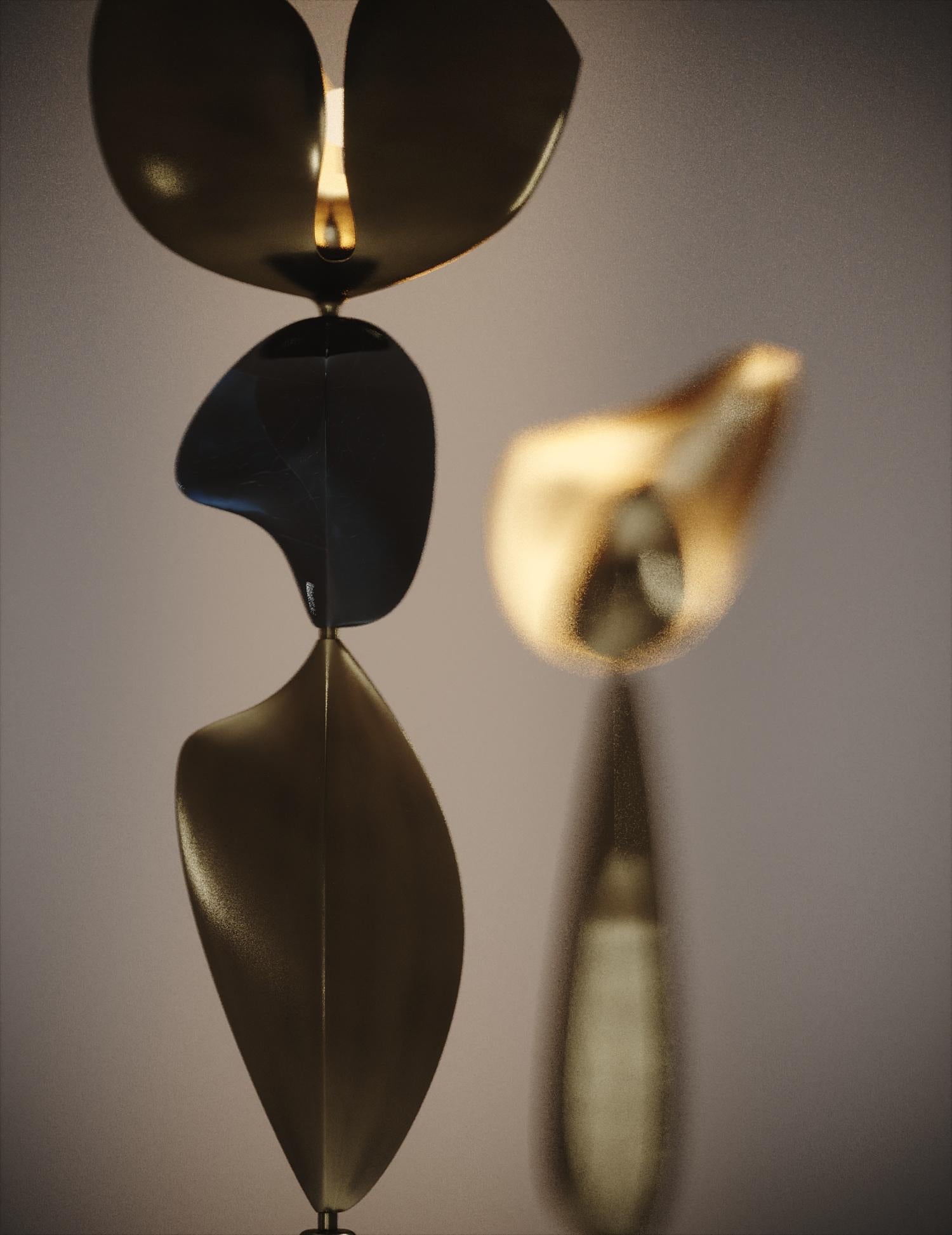 Paire de lampadaires sculpturaux en laiton avec incrustation de coquillages de Kifu Paris en vente 1