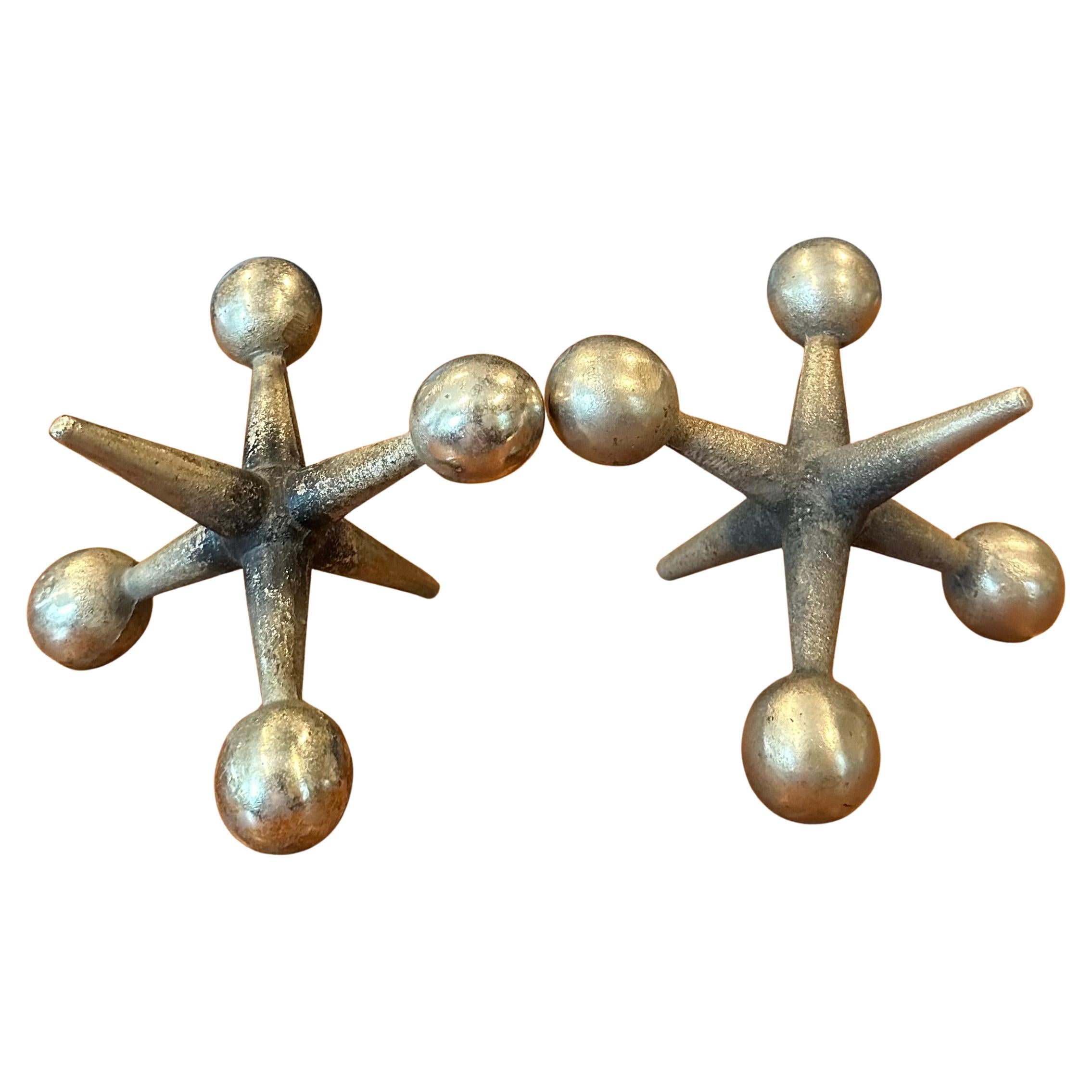 Pair of Sculptural Brass Jack / Jax Bookends in the Style of Bill Curry