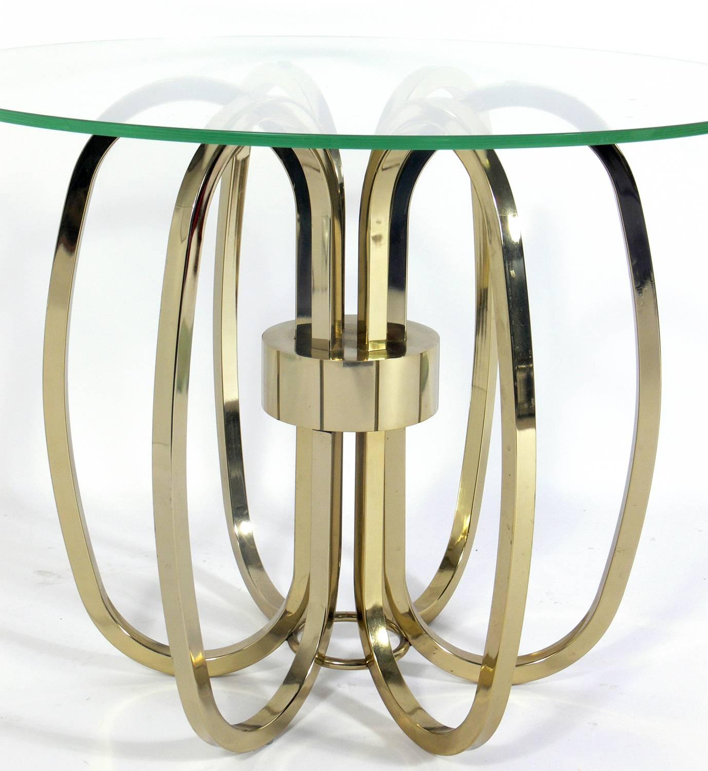 Mid-Century Modern Pair of Sculptural Brass Loop Tables For Sale