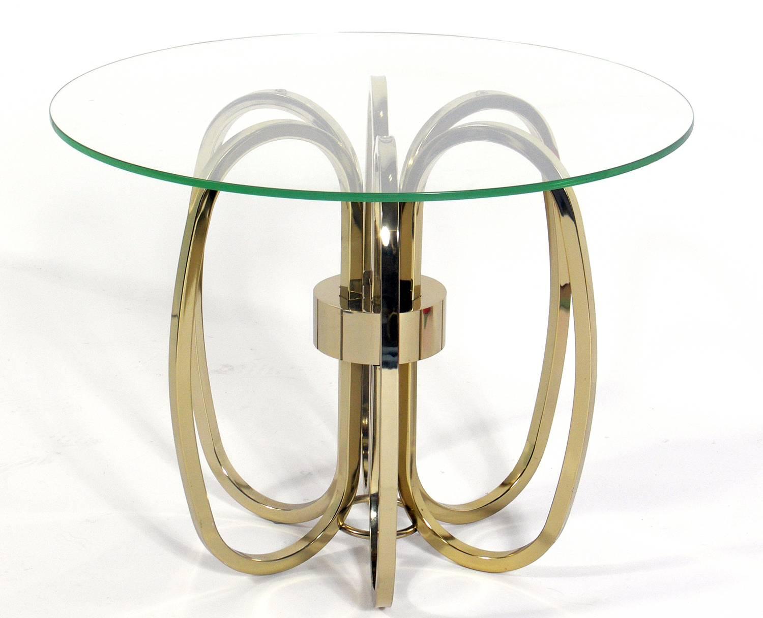 American Pair of Sculptural Brass Loop Tables For Sale