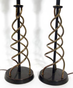 Pair of Sculptural Brass Spiral Lamps