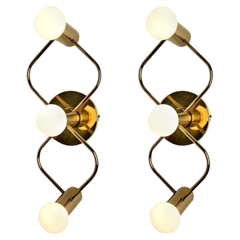 Pair of Sculptural Brass Wall Lights by Leola, 1970s, for Carina