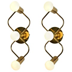Pair of Sculptural Brass Wall Lights by Leola, 1970s