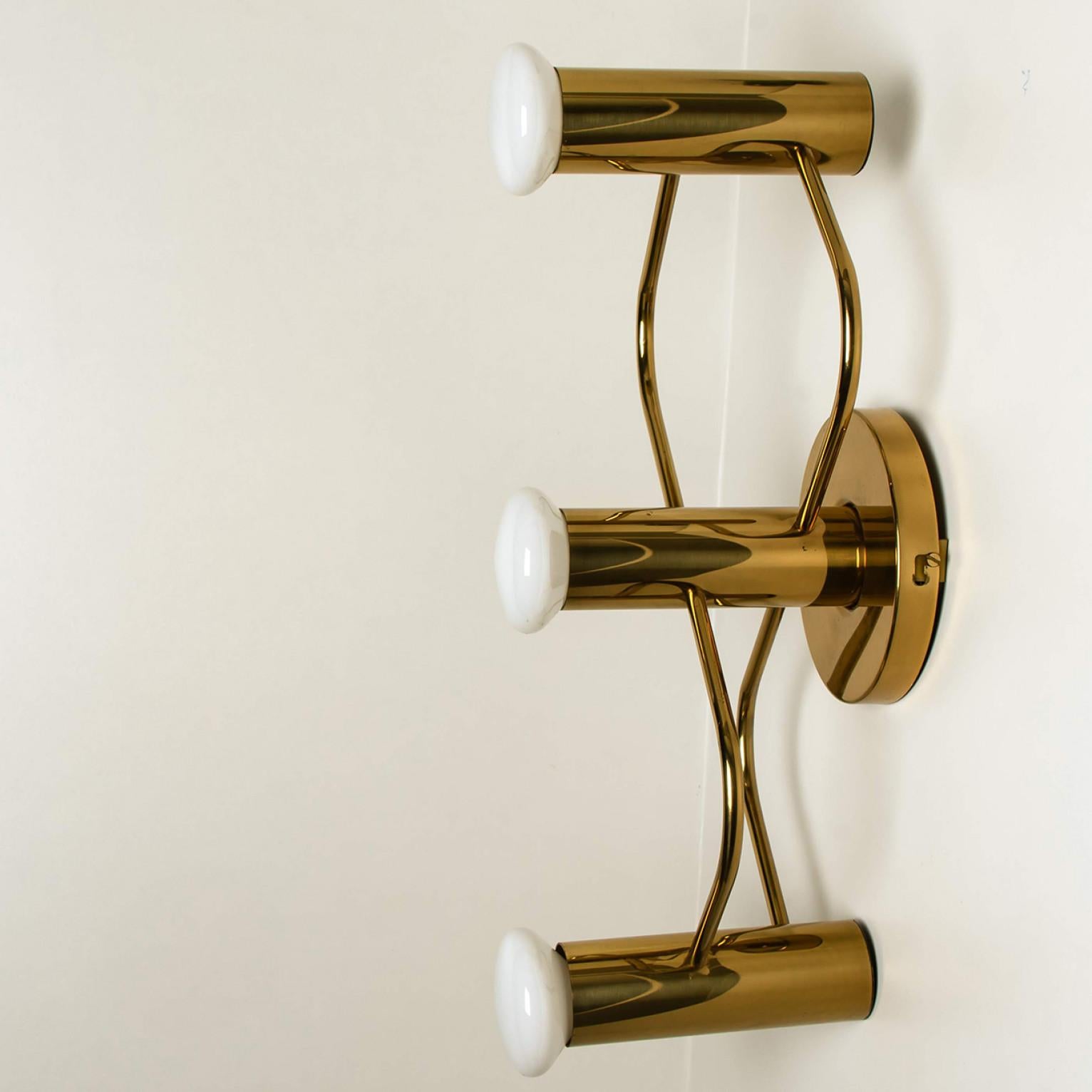 German Pair of Sculptural Brass Wall Lights Flush Mounts by Leola, 1970s For Sale