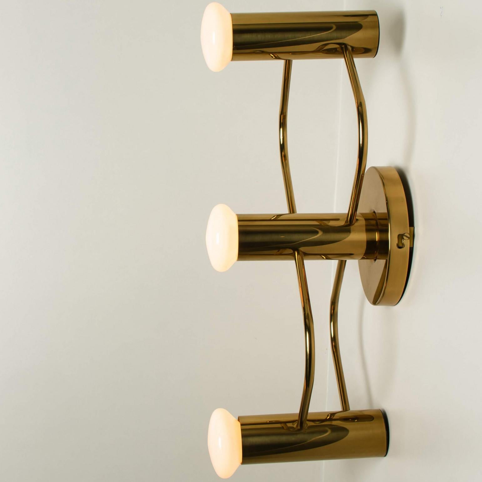 Metal Pair of Sculptural Brass Wall Lights Flush Mounts by Leola, 1970s For Sale
