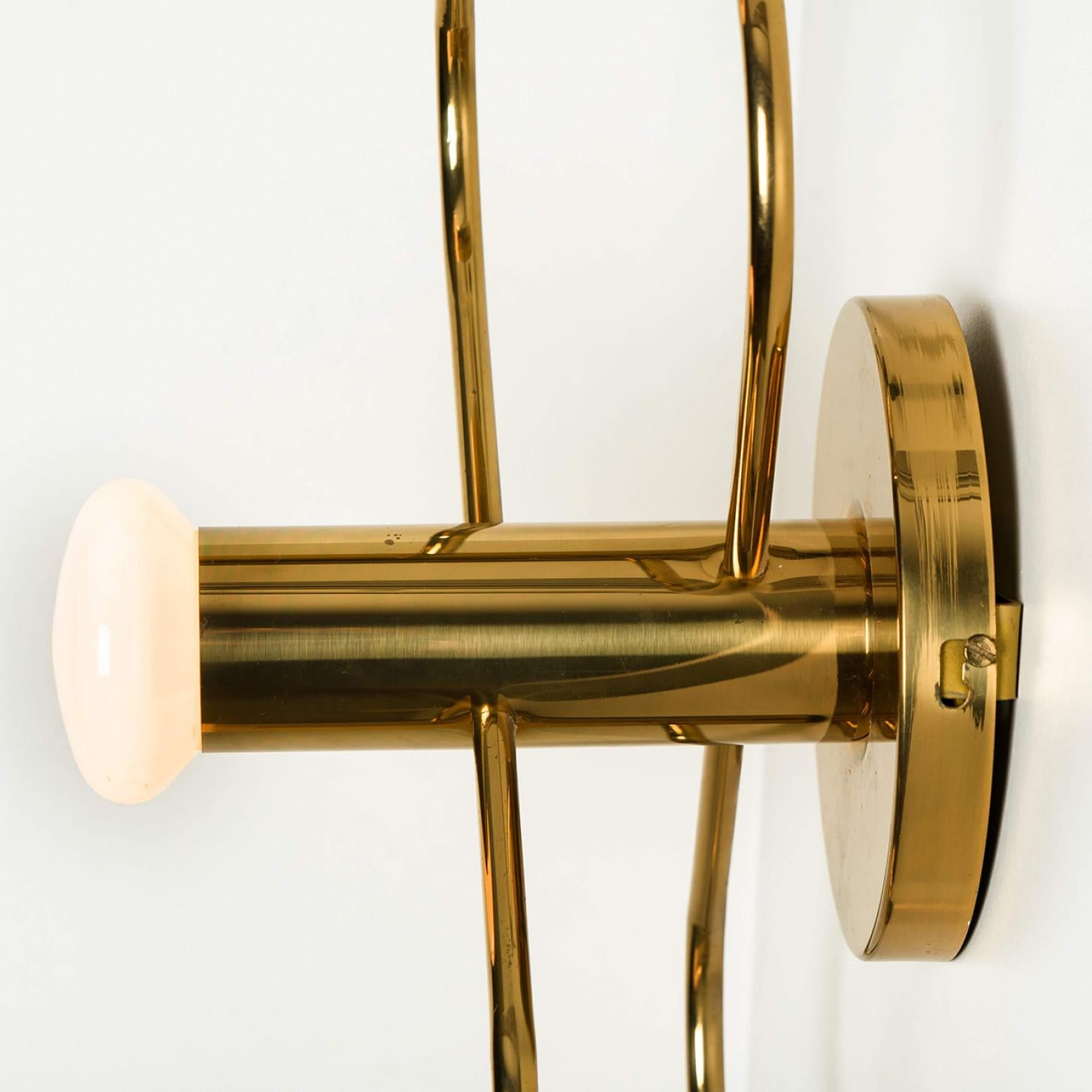 Pair of Sculptural Brass Wall Lights Flush Mounts by Leola, 1970s For Sale 1