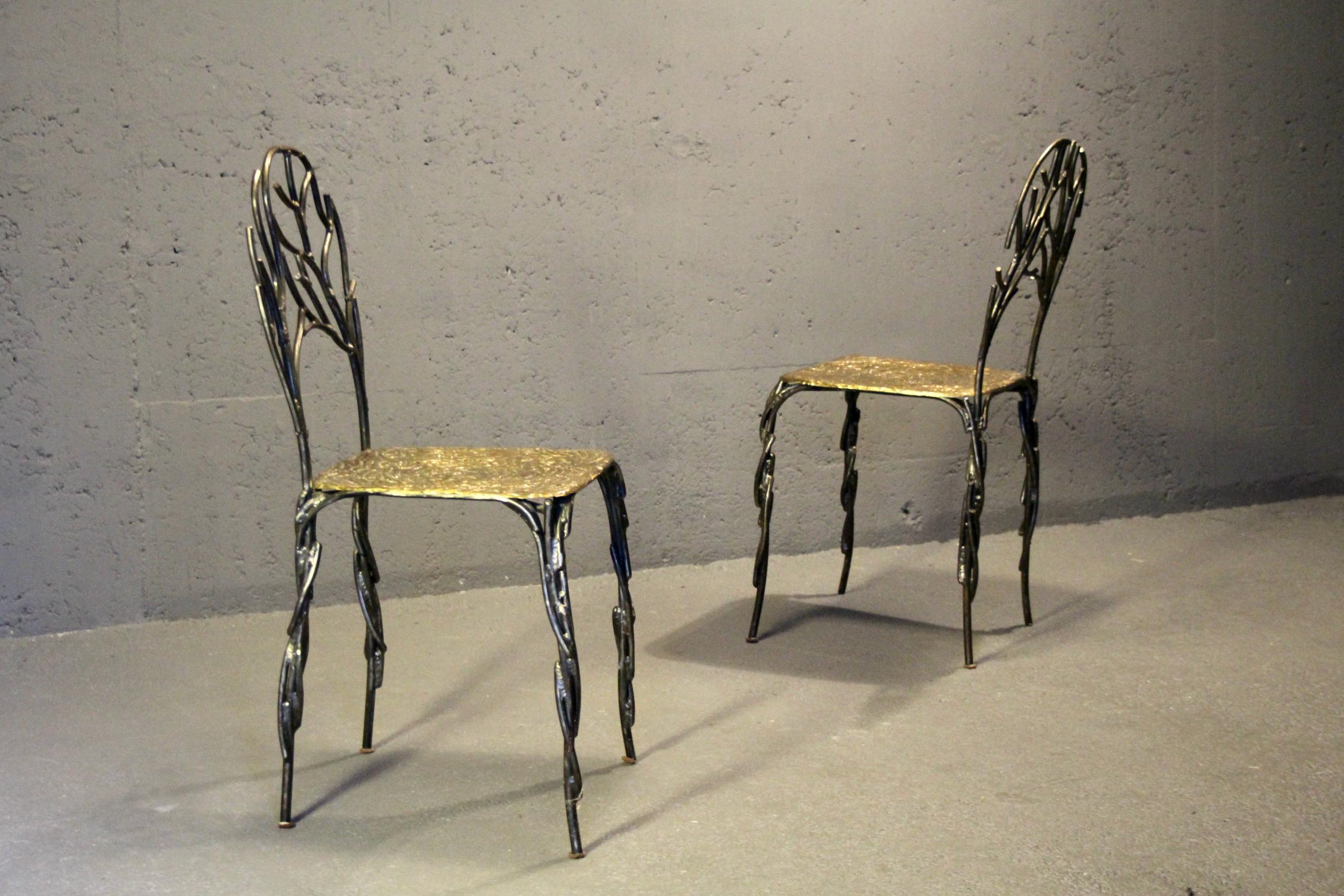 Coppia di sedie scultoree in bronzo e metallo in vendita 7