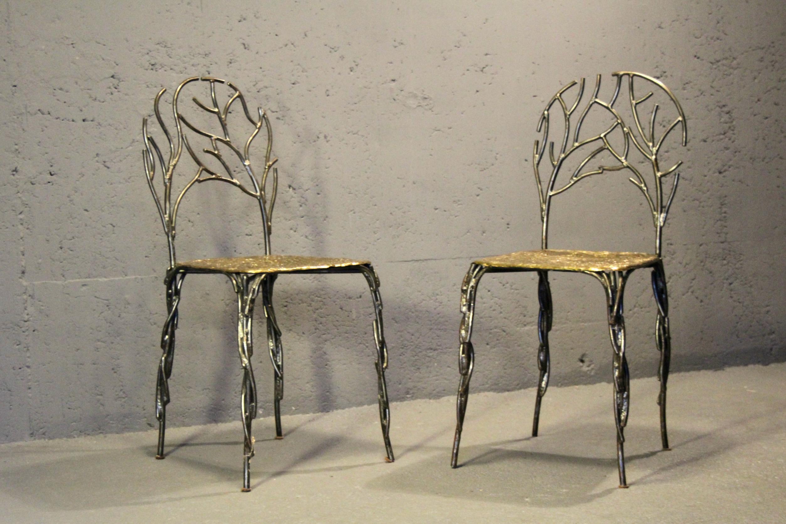 Coppia di sedie scultoree in bronzo e metallo In condizioni buone in vendita a grand Lancy, CH