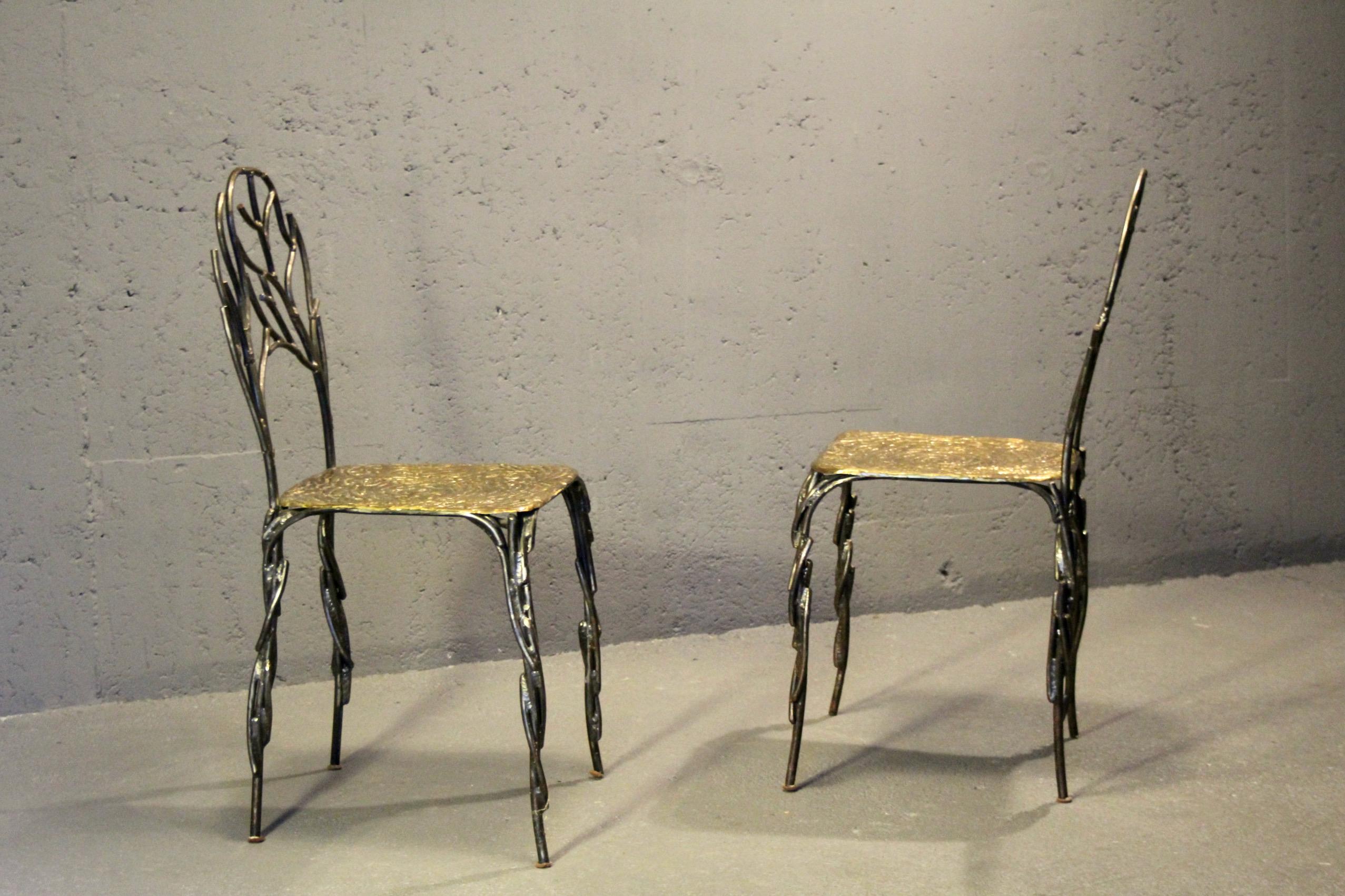 Coppia di sedie scultoree in bronzo e metallo in vendita 2