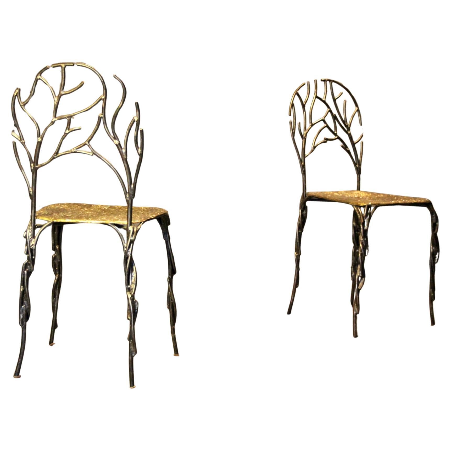 Coppia di sedie scultoree in bronzo e metallo in vendita
