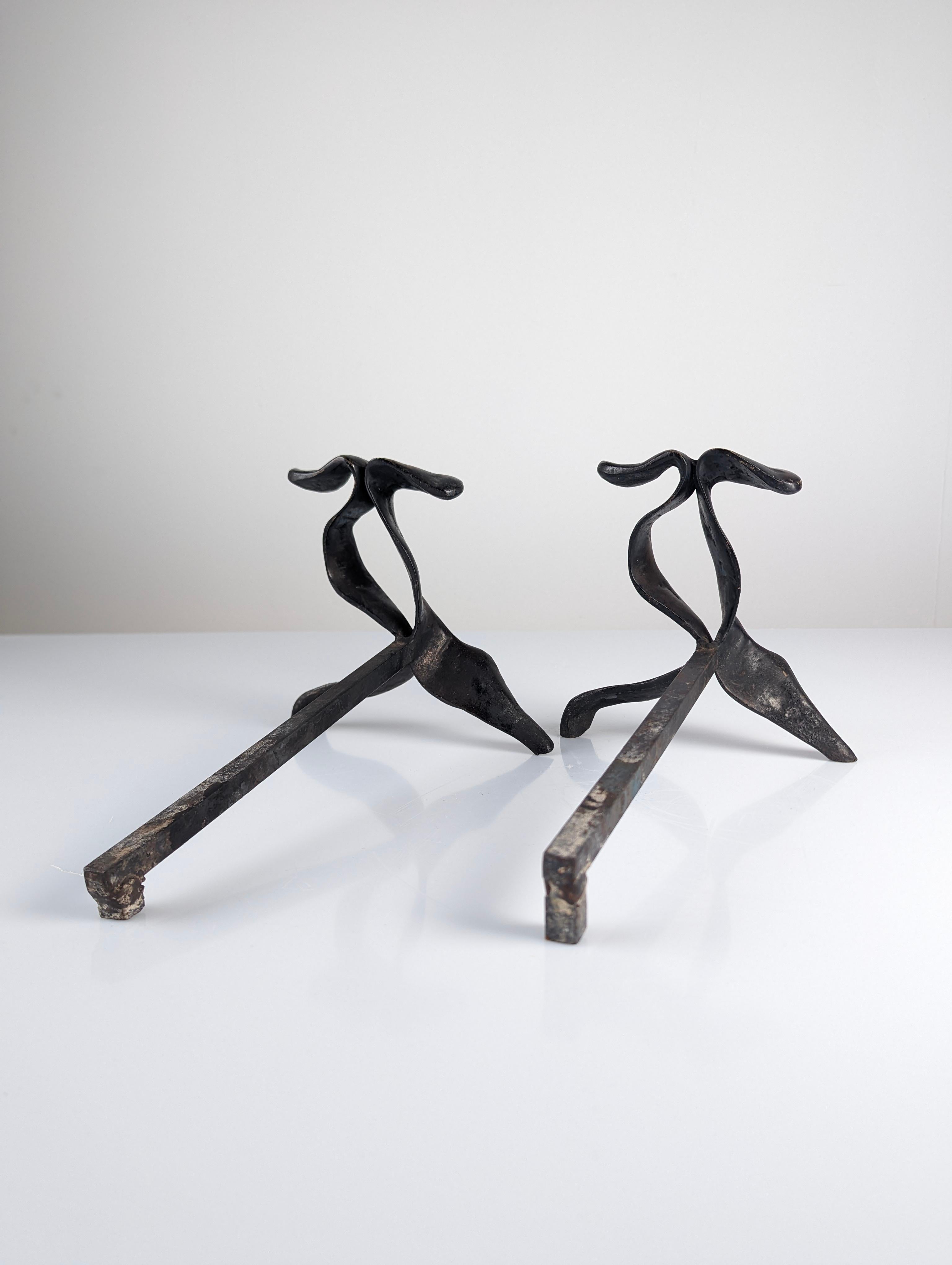 Late 20th Century Pair of sculptural bronze andirons For Sale