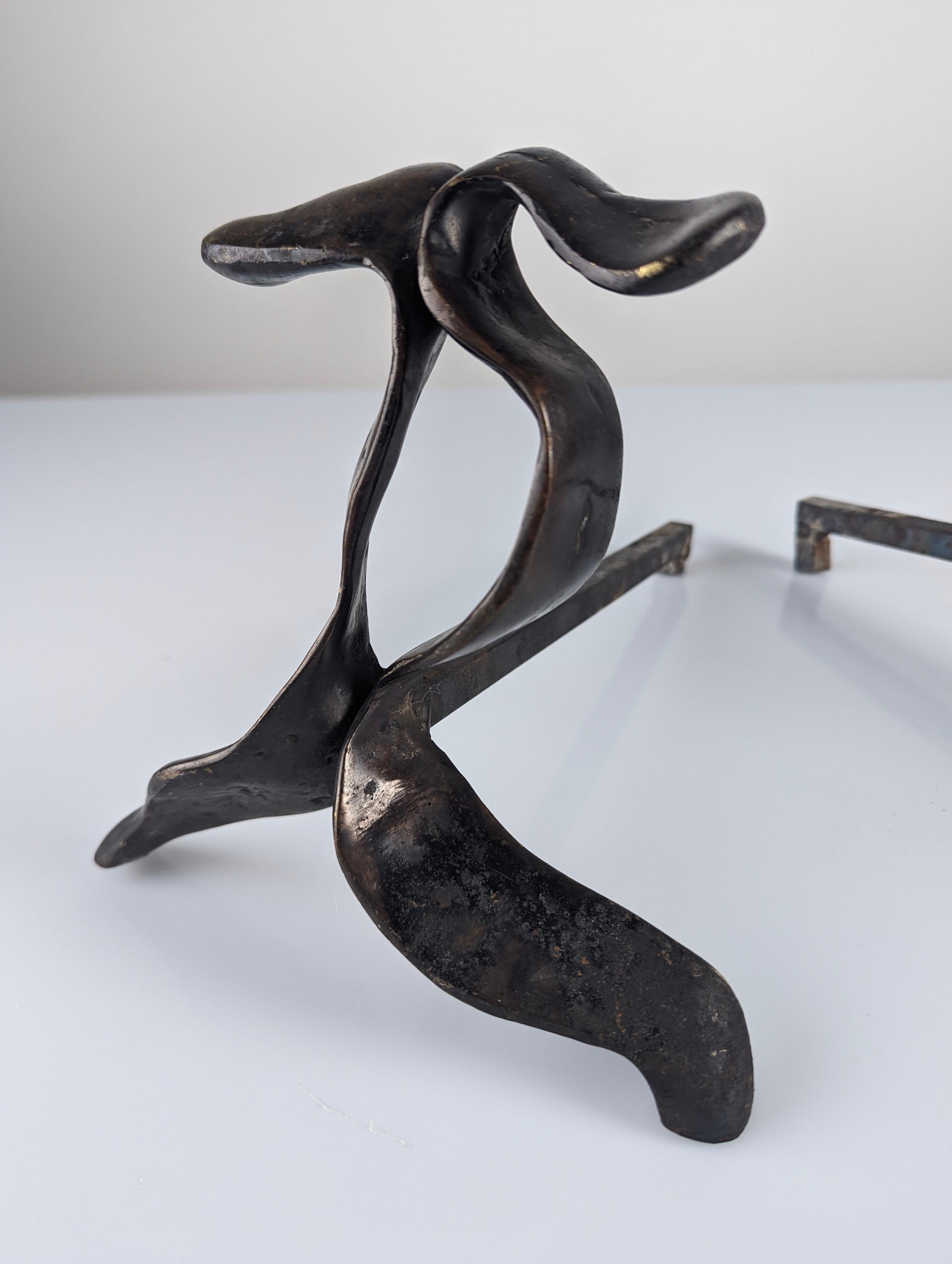Pair of sculptural bronze andirons For Sale 2