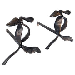 Used Pair of sculptural bronze andirons