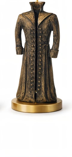 Pair of Sculptural Bronze Coat Table Lamps with Brass Bases, Contemporary Italia