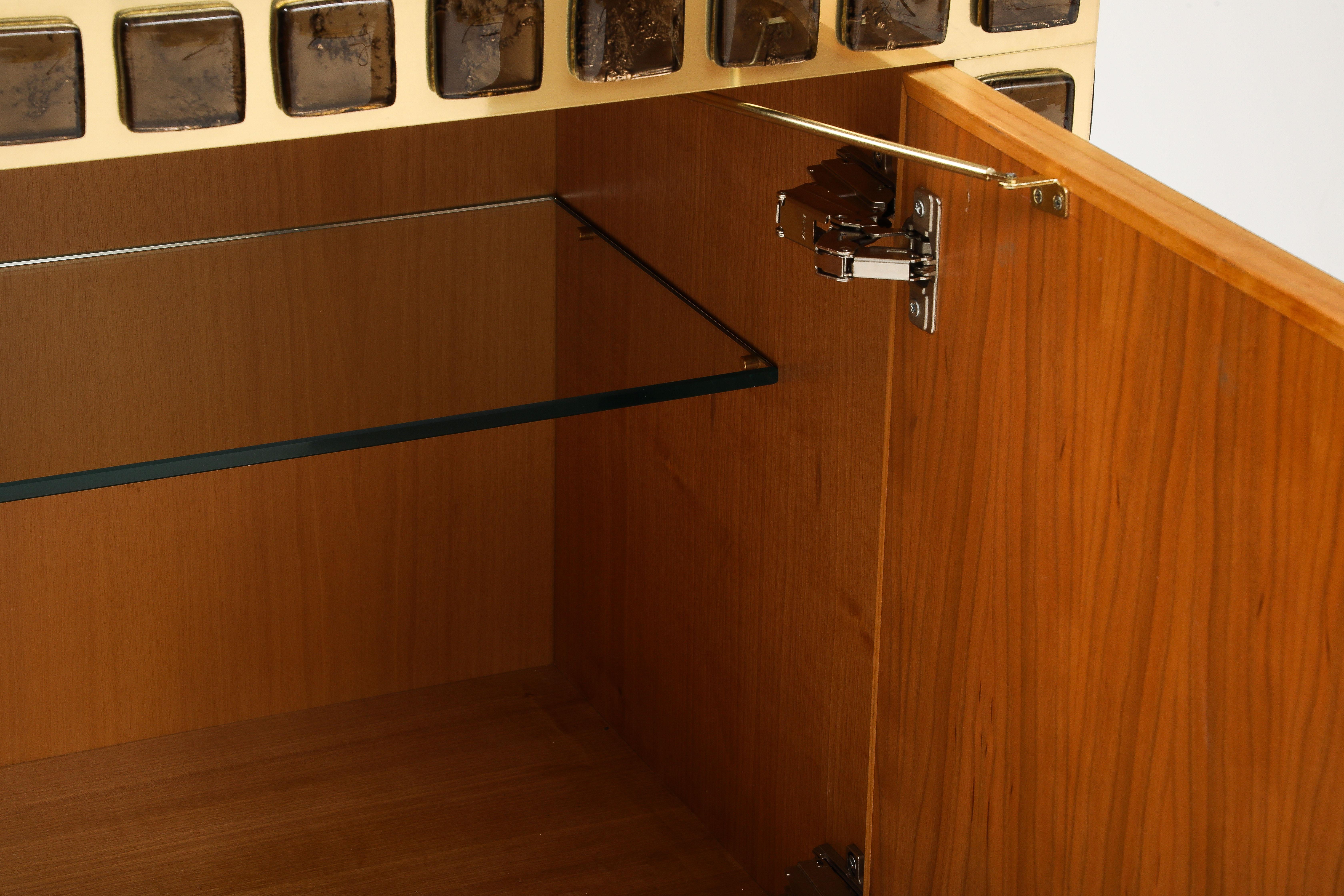 Pair of Sculptural Bronze Murano Glass and Brass Cabinets or Sideboards, Italy For Sale 4