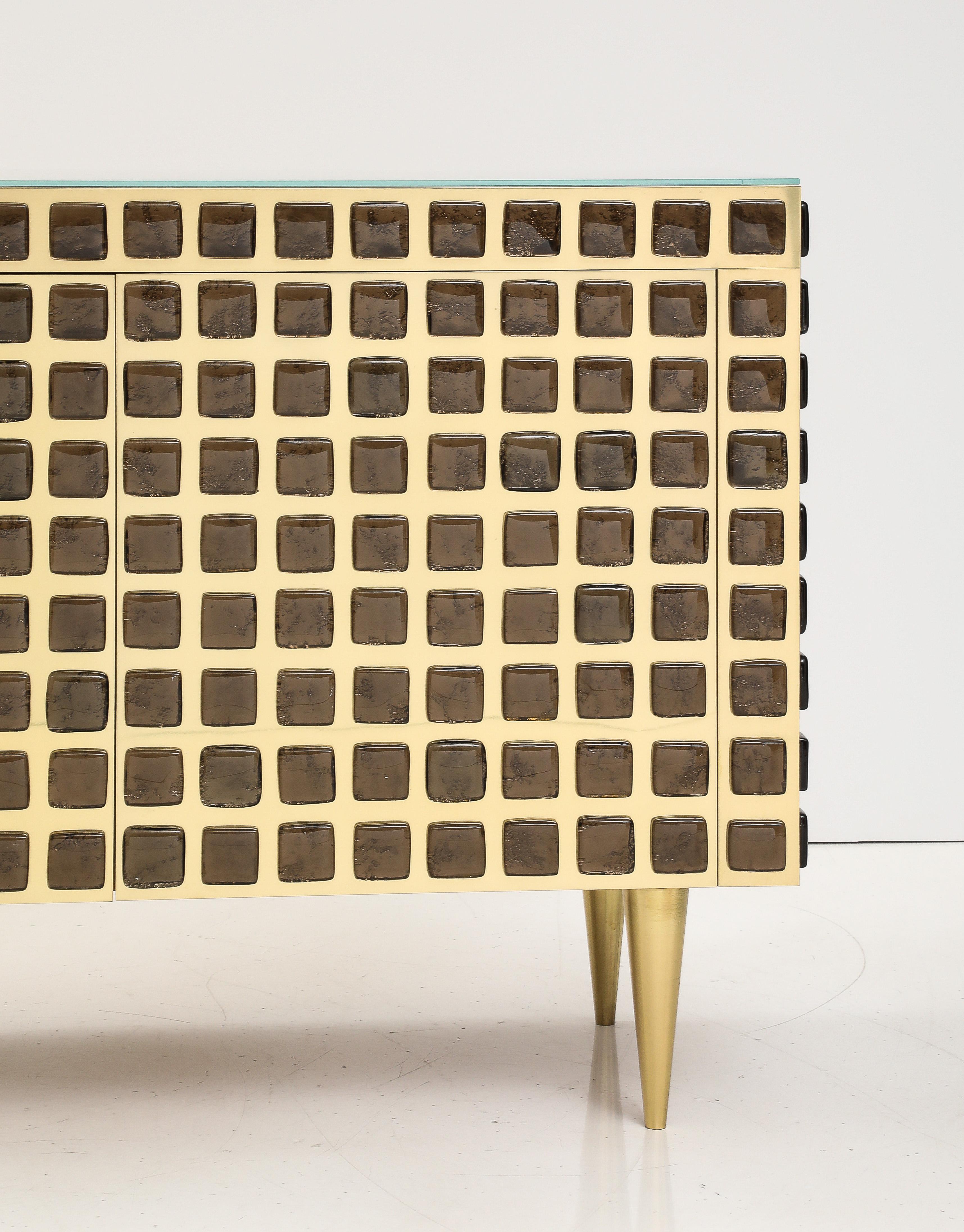 Pair of Sculptural Bronze Murano Glass and Brass Cabinets or Sideboards, Italy For Sale 5