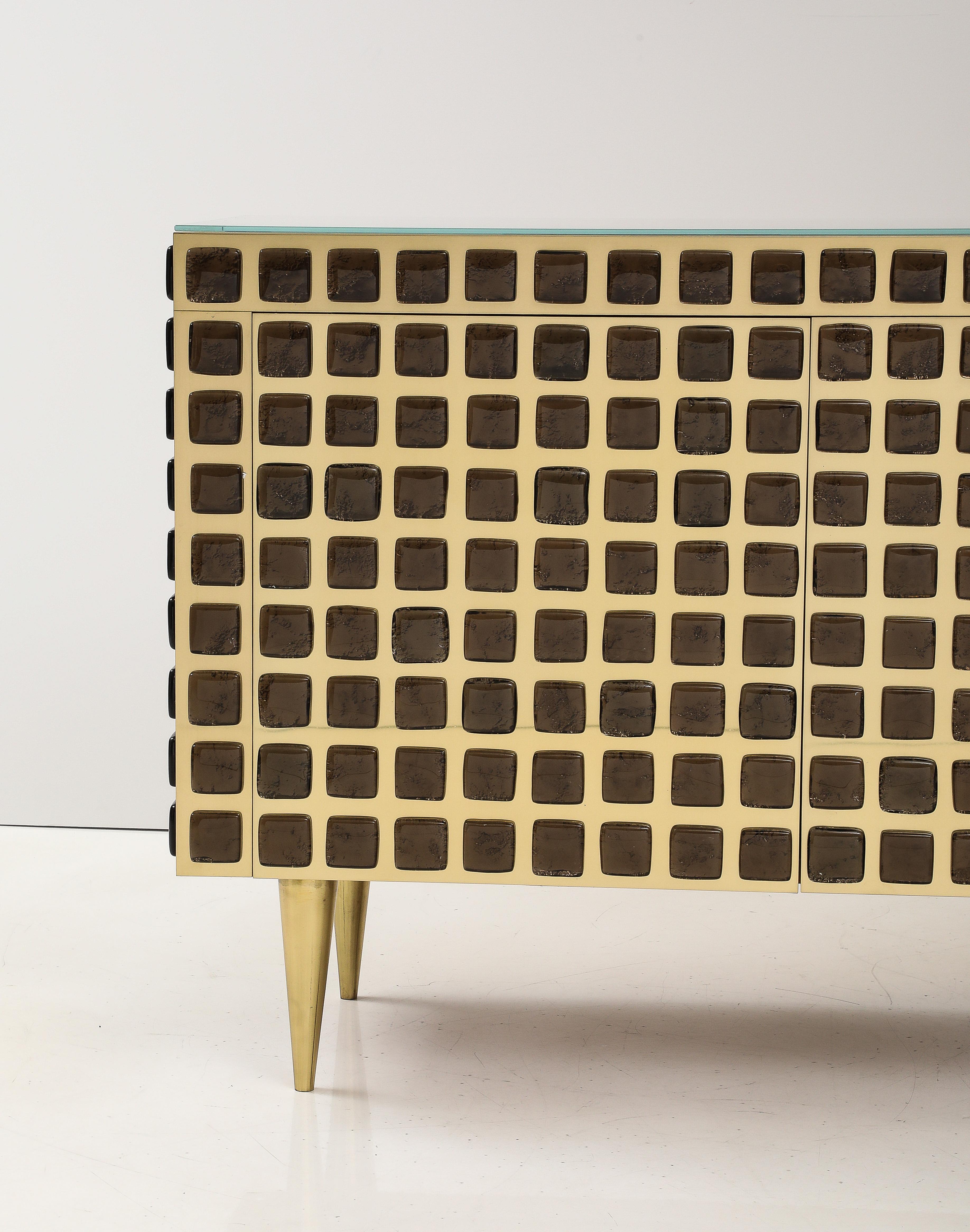 Pair of Sculptural Bronze Murano Glass and Brass Cabinets or Sideboards, Italy For Sale 6