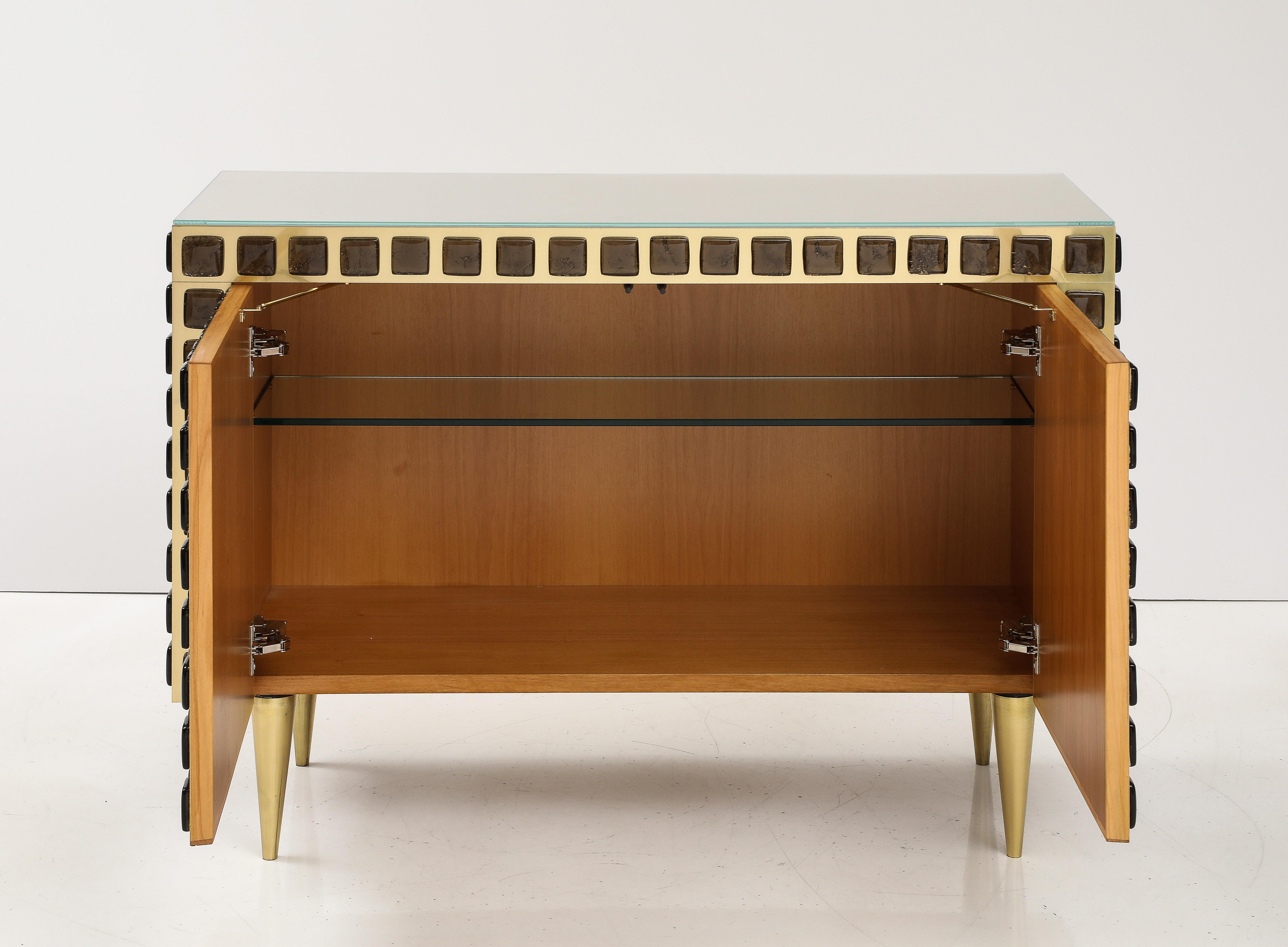 Pair of Sculptural Bronze Murano Glass and Brass Cabinets or Sideboards, Italy For Sale 7
