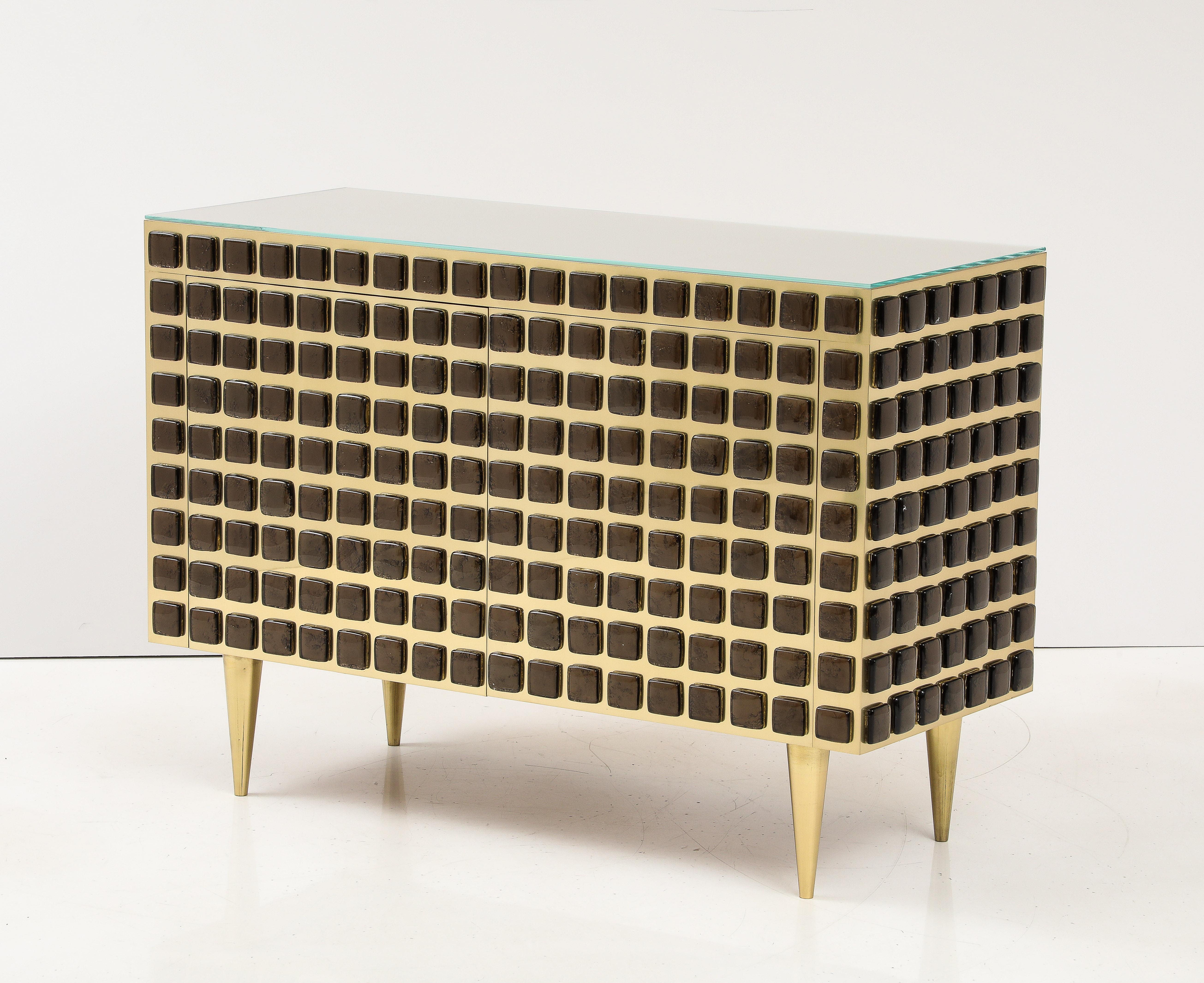 Pair of Sculptural Bronze Murano Glass and Brass Cabinets or Sideboards, Italy For Sale 8