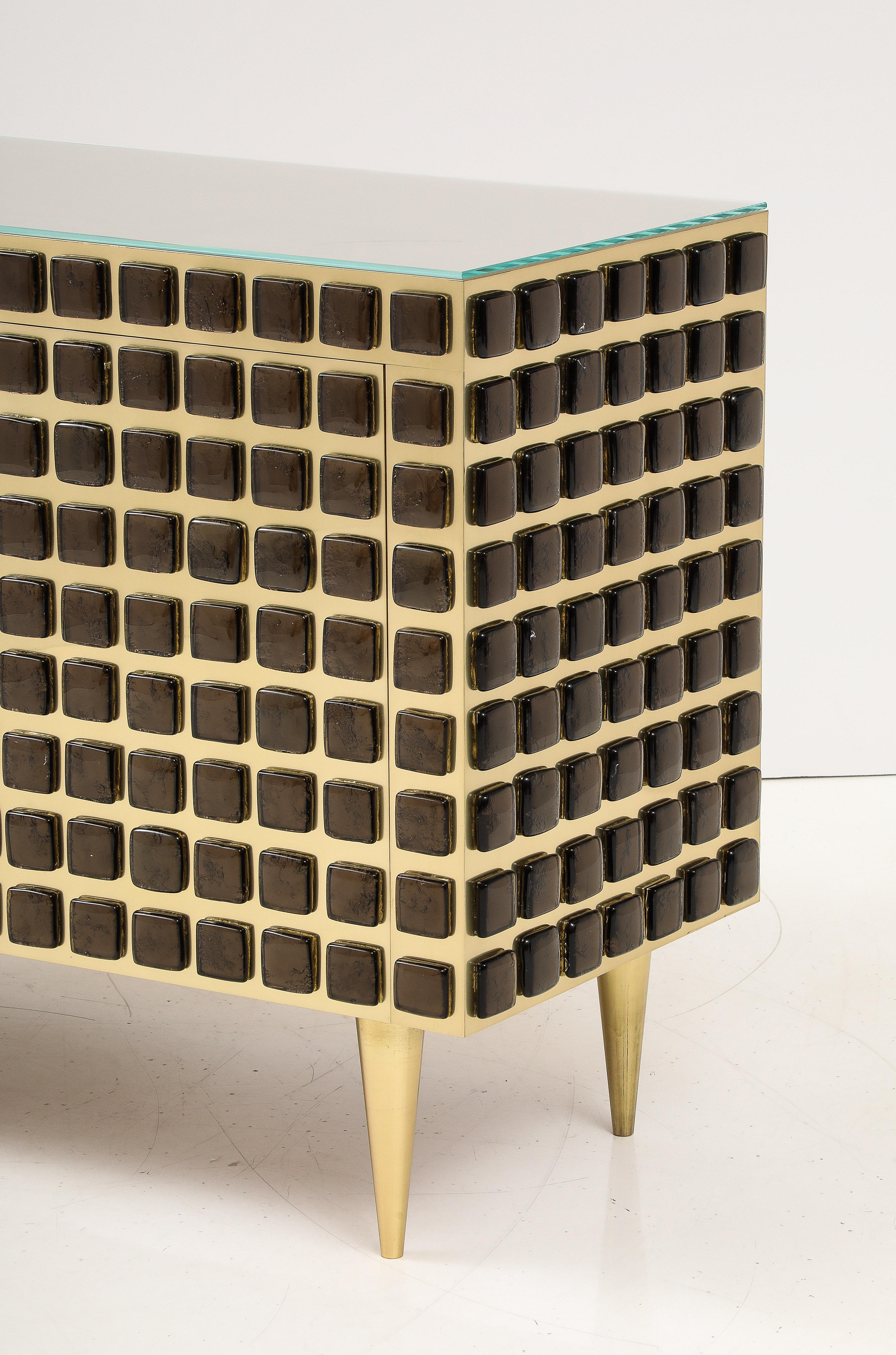 Pair of Sculptural Bronze Murano Glass and Brass Cabinets or Sideboards, Italy For Sale 10