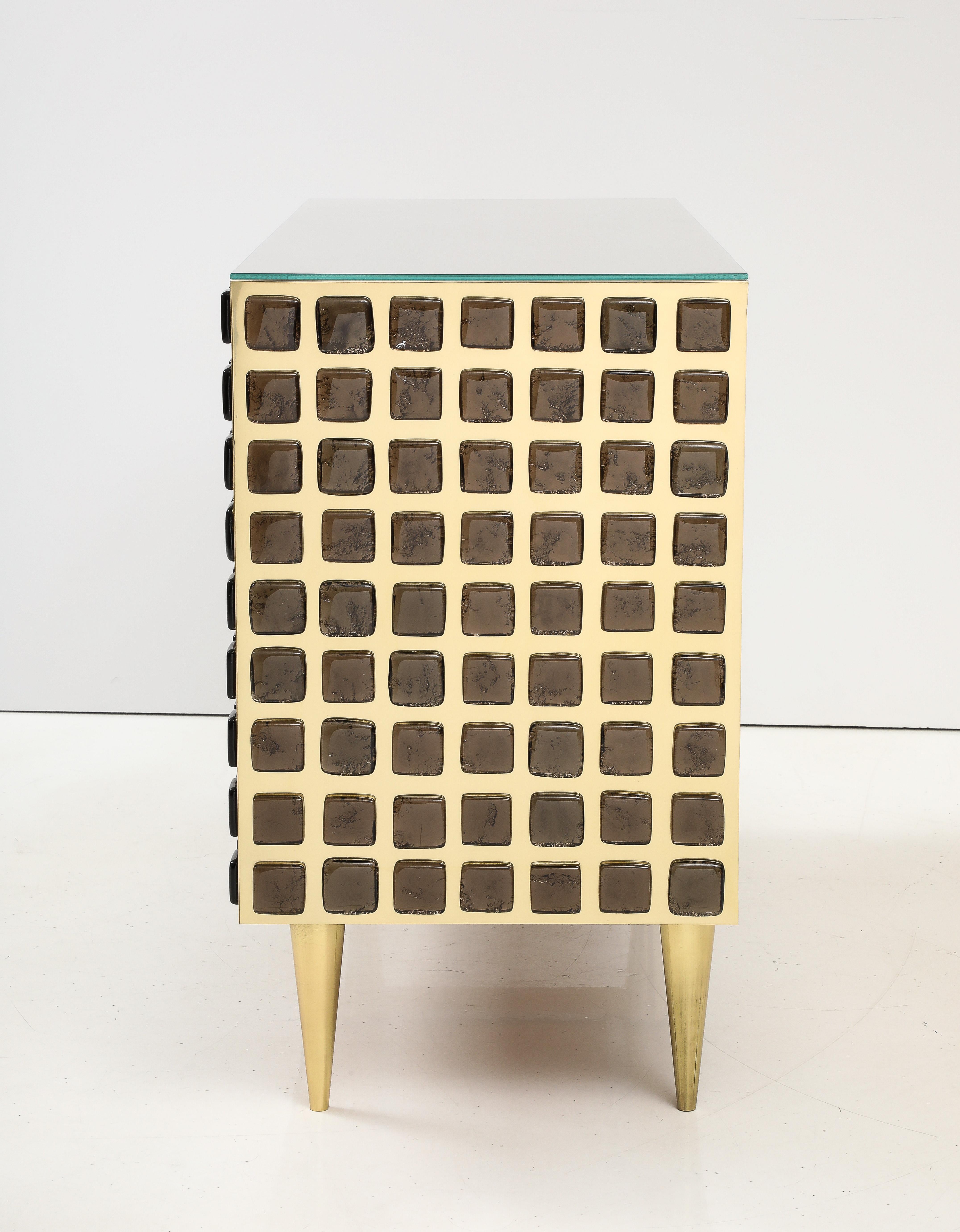 Pair of Sculptural Bronze Murano Glass and Brass Cabinets or Sideboards, Italy For Sale 12